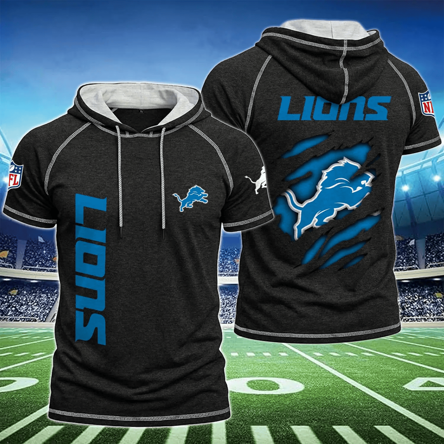 Detroit Lions Men's Hooded Short-Sleeve T-Shirt