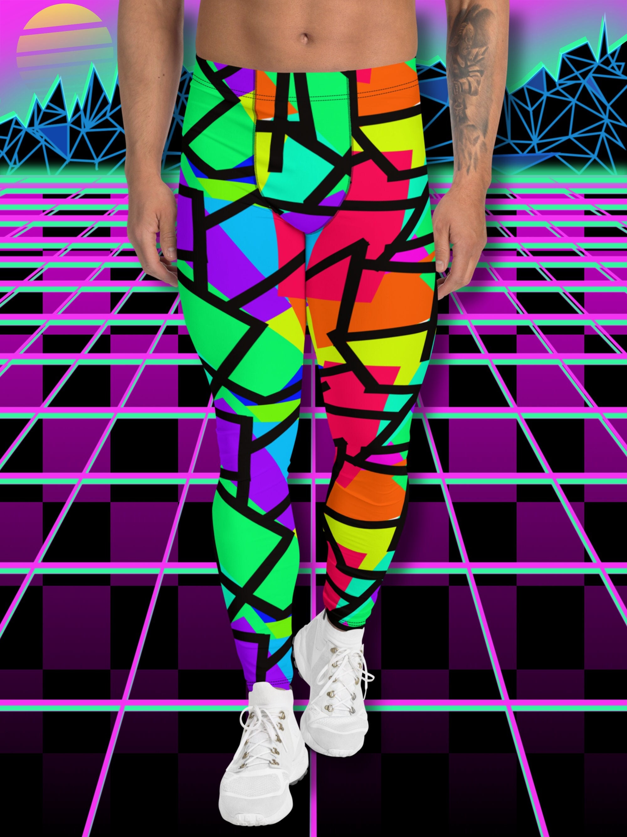 Patterned Mens Leggings Neoncore Vintage 80s Memphis Harajuku Aesthetic
