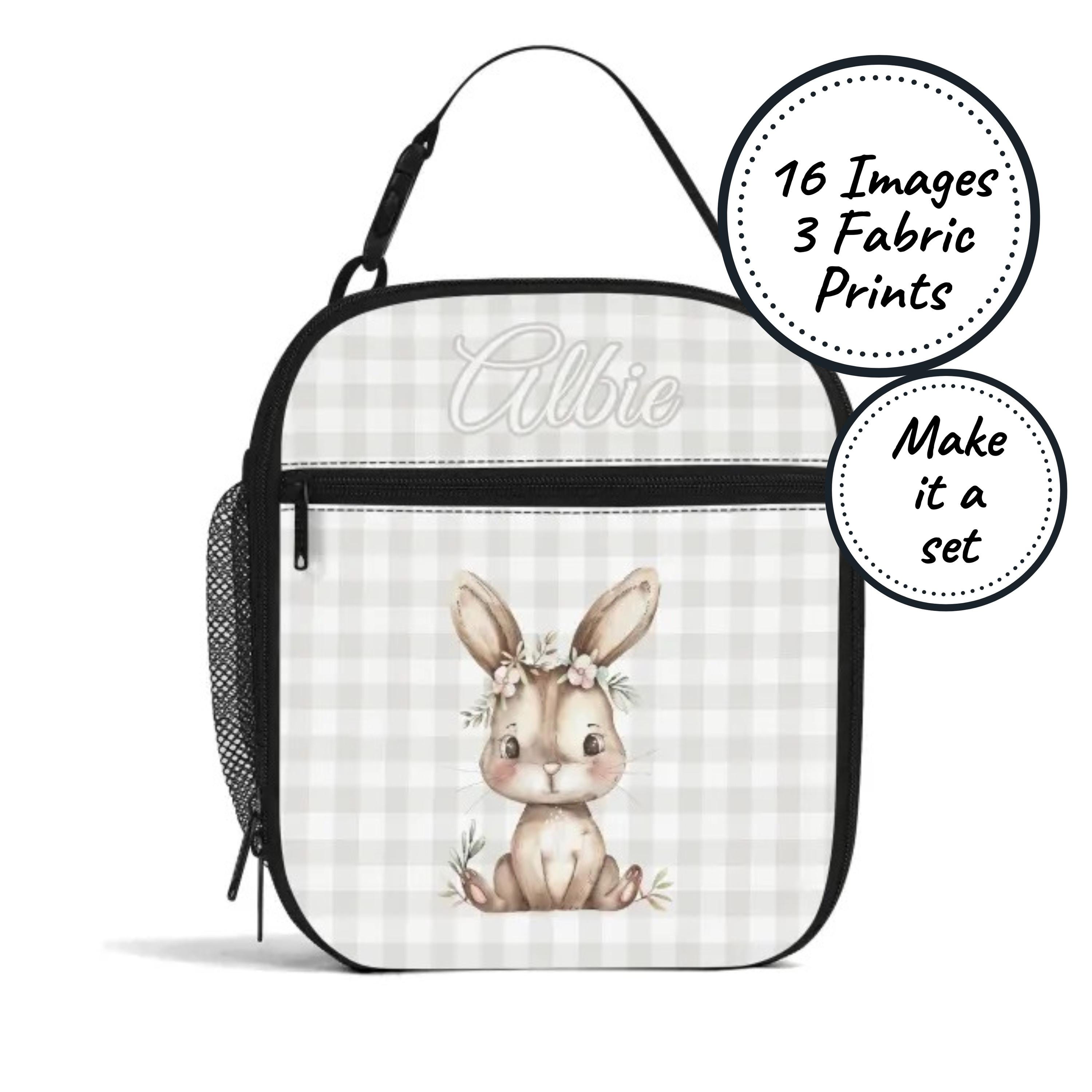 Custom Name Insulated Lunch Bag for Kids with Boho Rabbit, Personalized Food Cooler Lunchbox