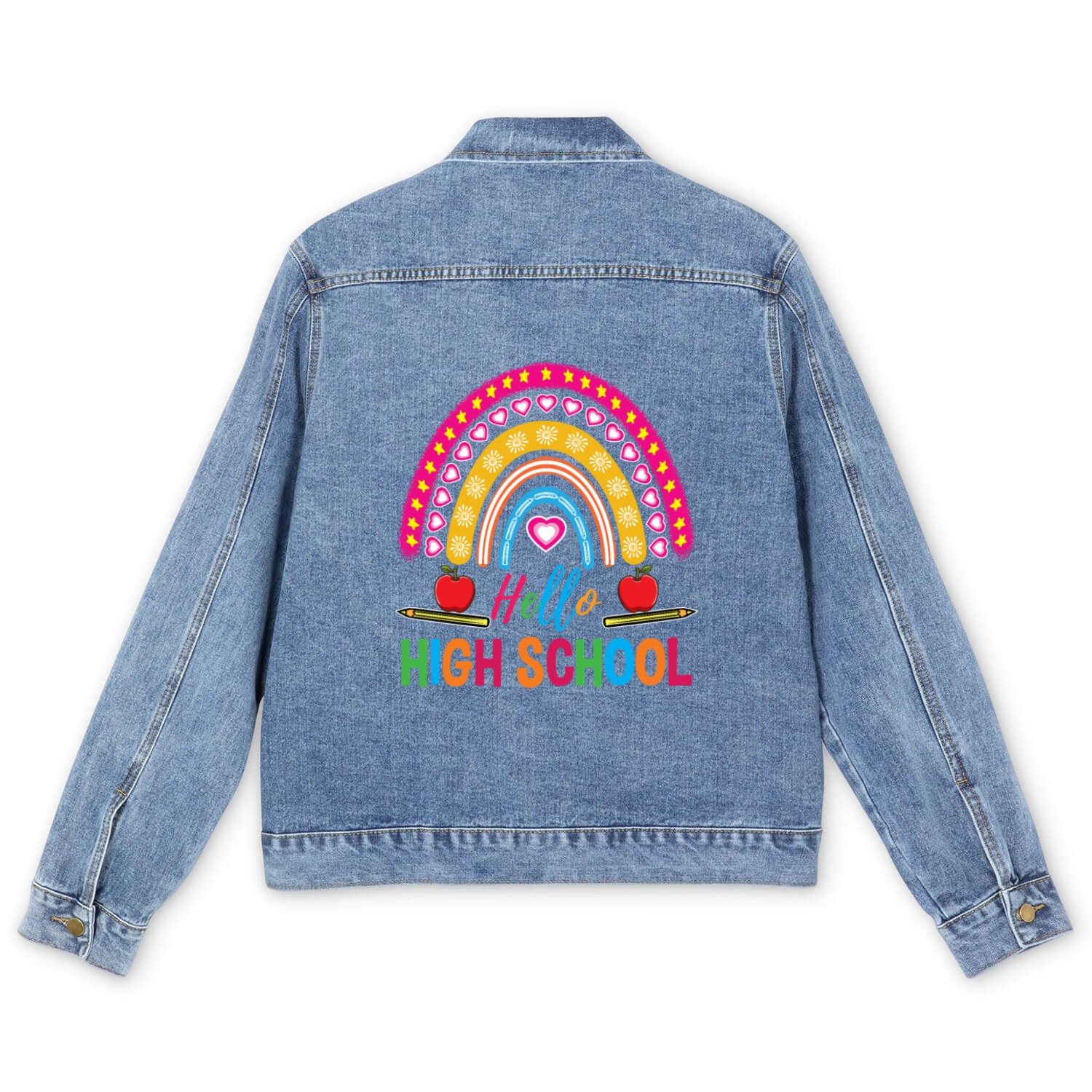 Hello High School Teacher Rainbow Men's Denim Jackets