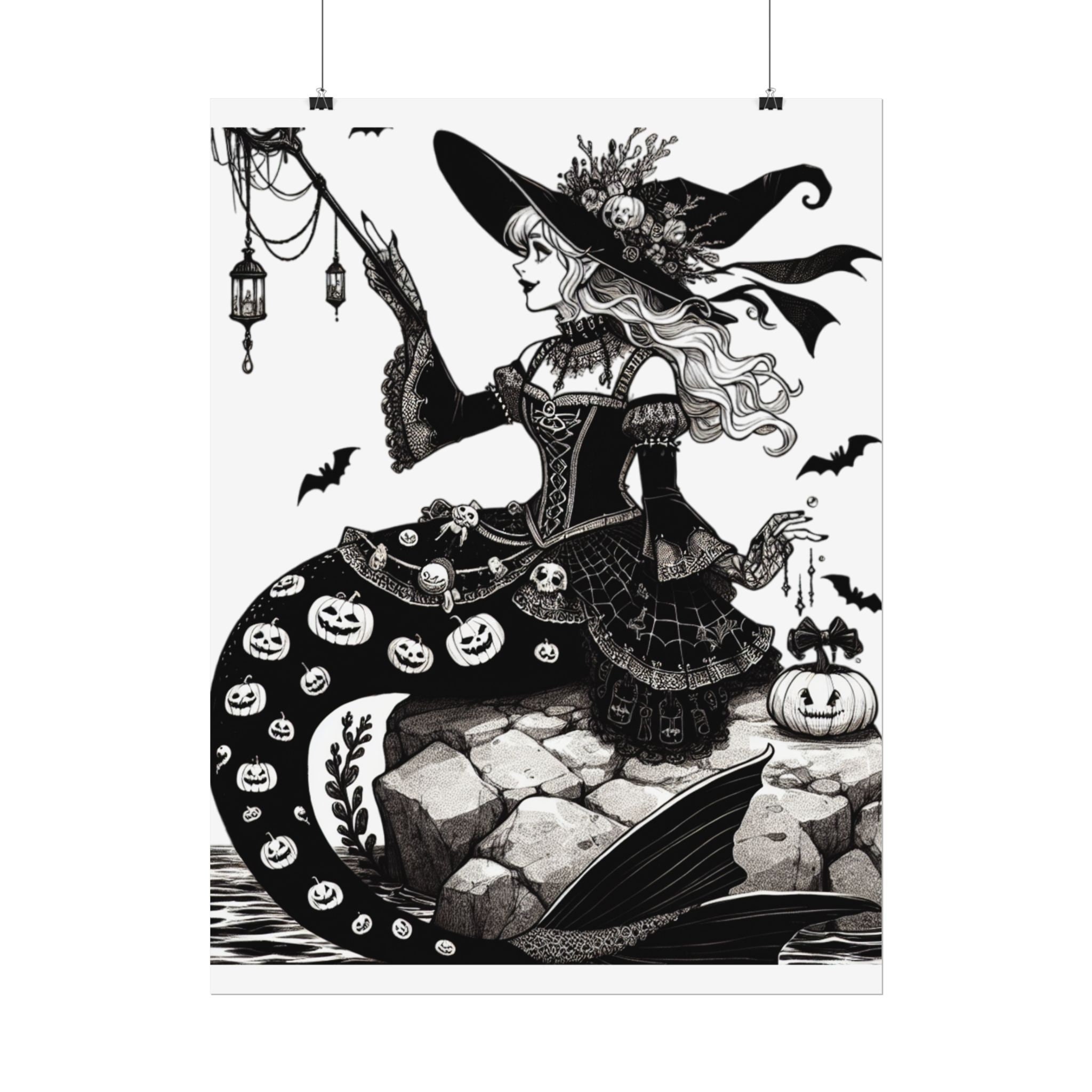 Mermaid Halloween Poster, Rolled Poster for Bedroom Decor, Spooky Wall Art