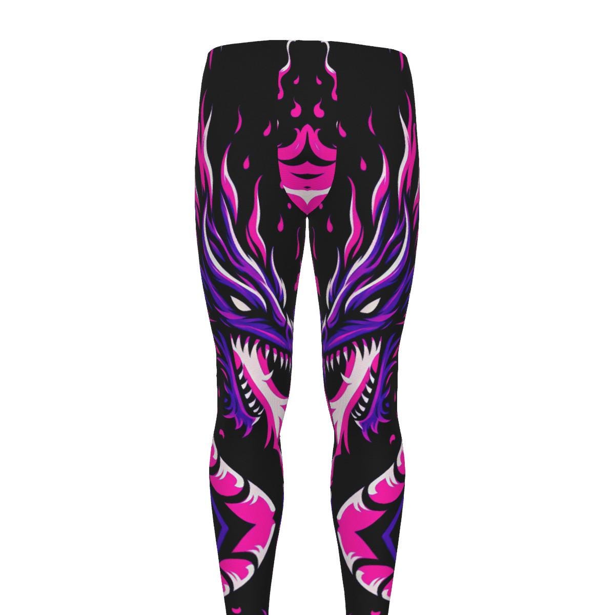 Neon Magenta Dragon Men's Leggings for Martial Arts, Fitness, Gym, Running, MMA, Cycling