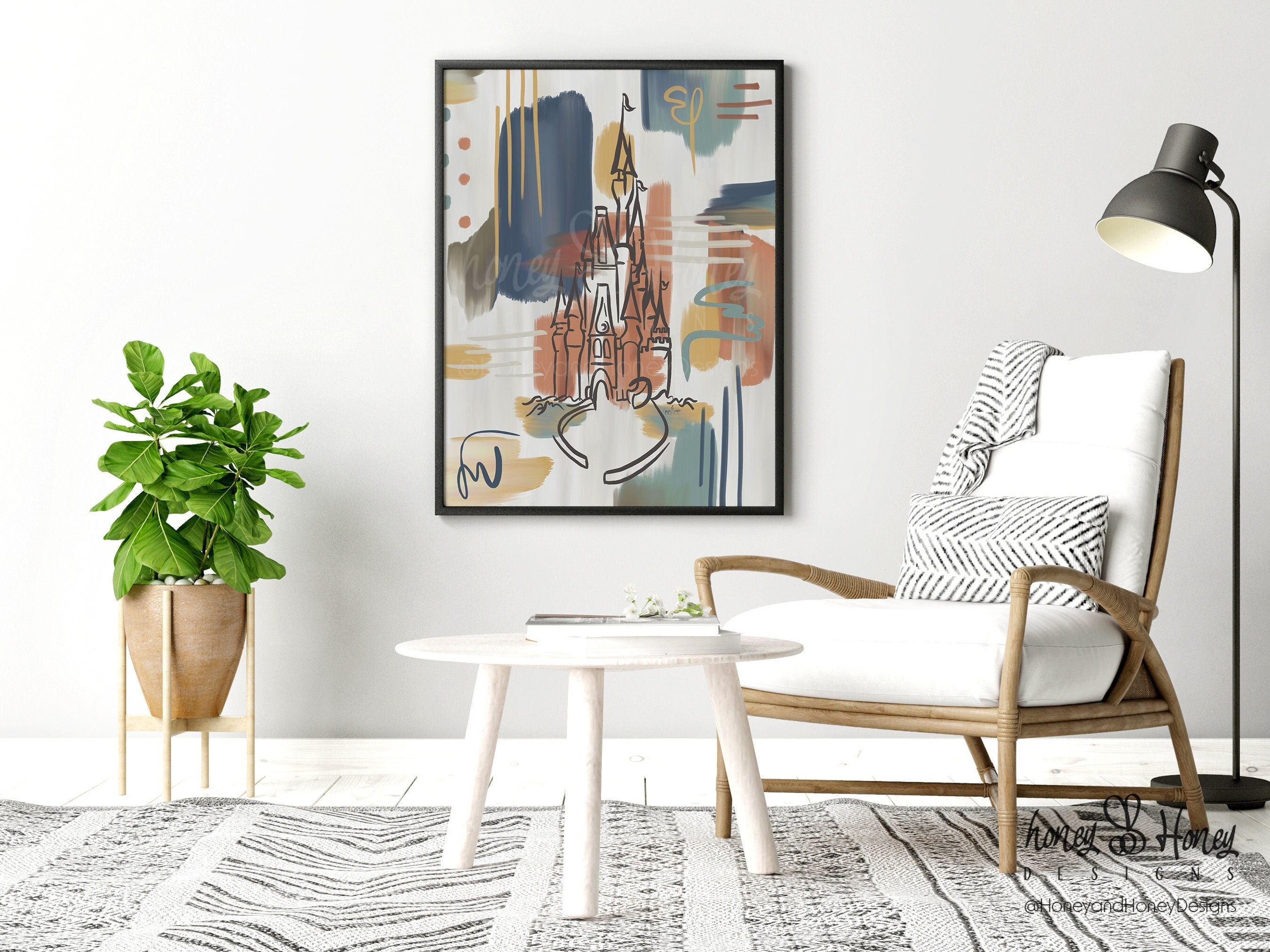 MCM Abstract Magic Kingdom Castle Oil Painting Poster Print, Original Art Print Museum Quality Gicle Printing