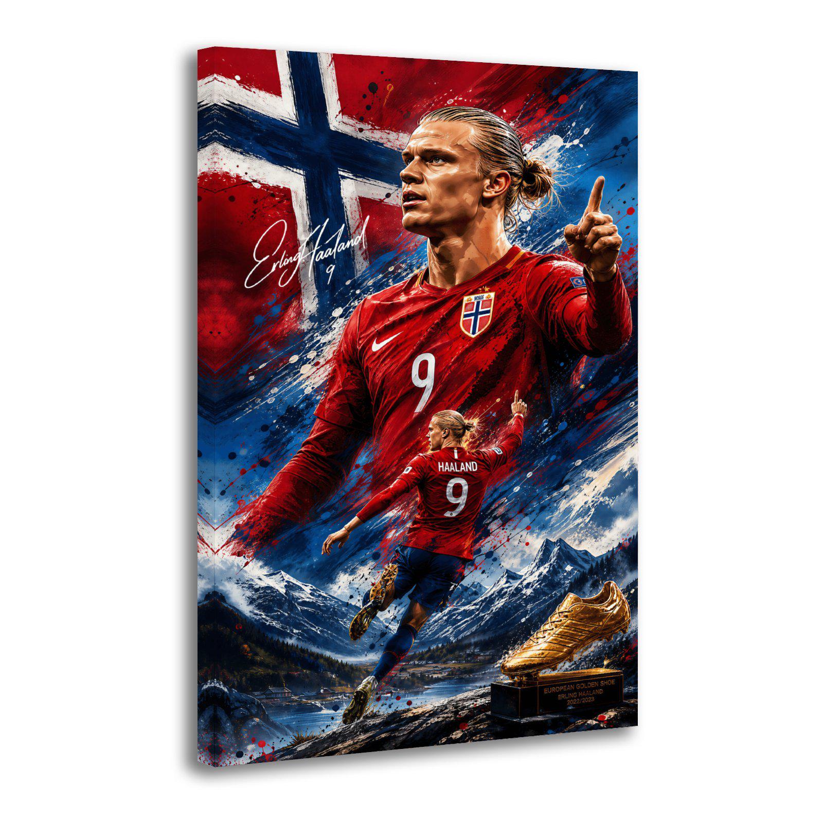 Erling Haaland Norway Flag Golden Boot Art Painting On Canvas Wall Art Poster Picture Print Living Room Walls Decor Home Posters