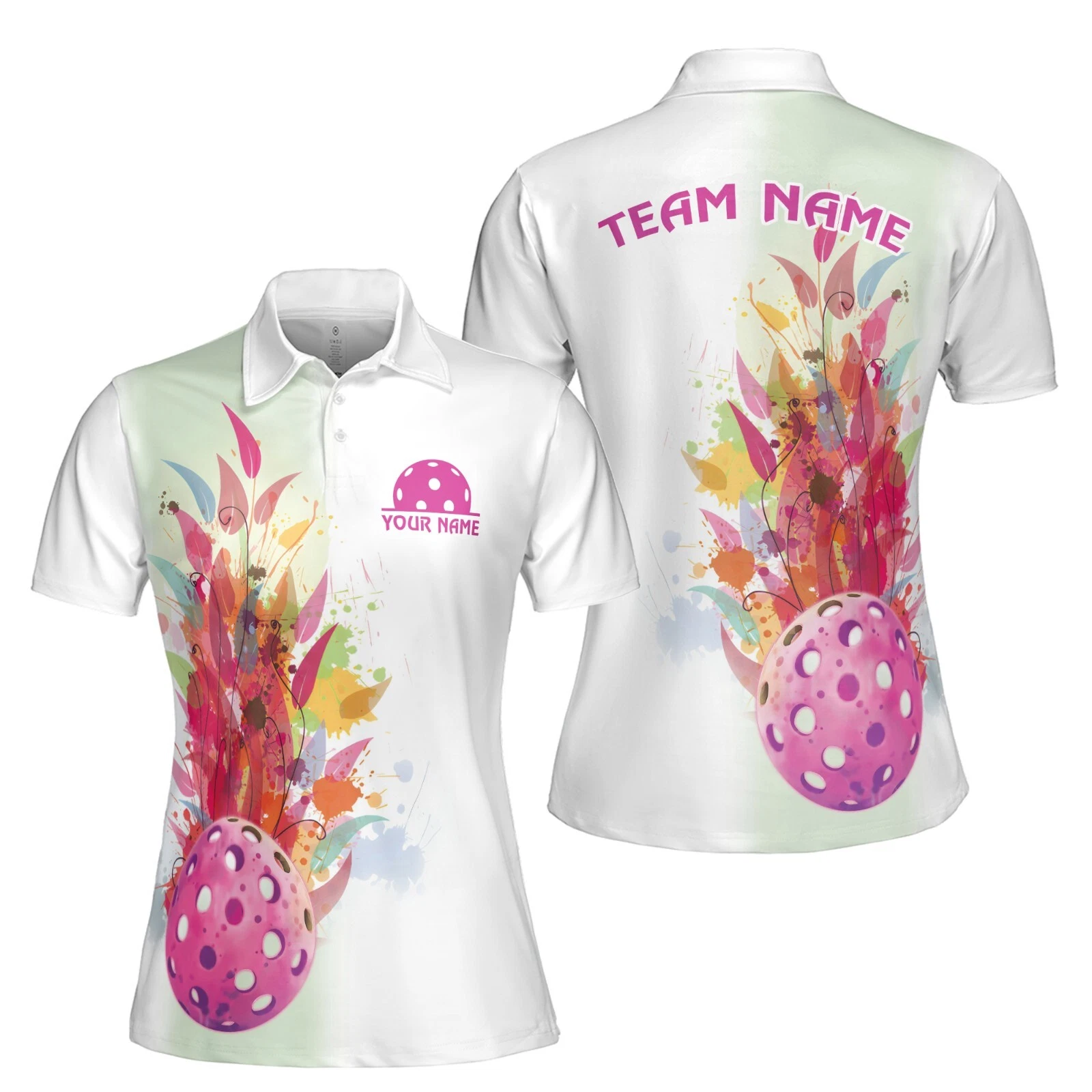 Women's Custom Name & Team Name Colorful Pickleball Polo Shirt