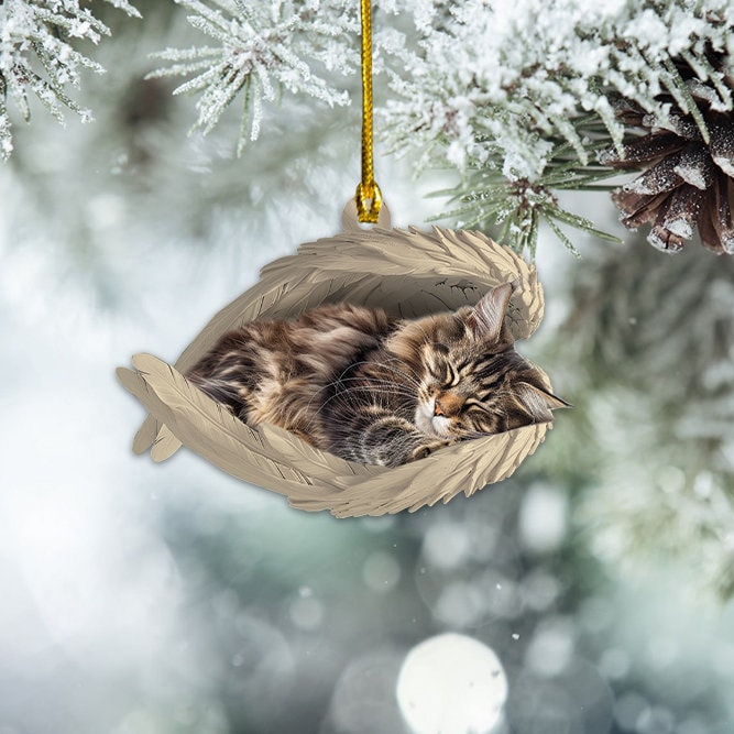 Maine Coon Cat Sleeping Angel Ornament, Maine Coon Cat Angel Wings Ornament, Maine Coon Cat Ornament Christmas