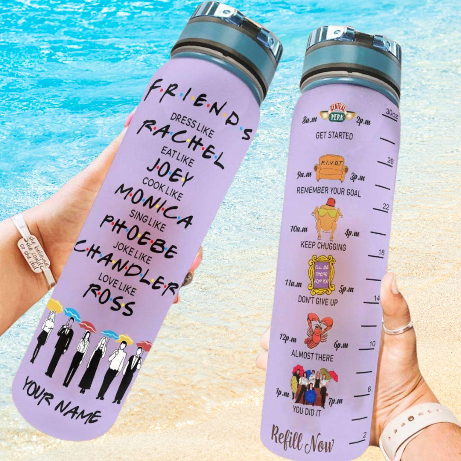 Custom Friends Water Tracker Bottle, Friends TV Sitcom Water Bottle, Chandler Joey Ross, Plastic Water Bottle, Funny Water Bottle
