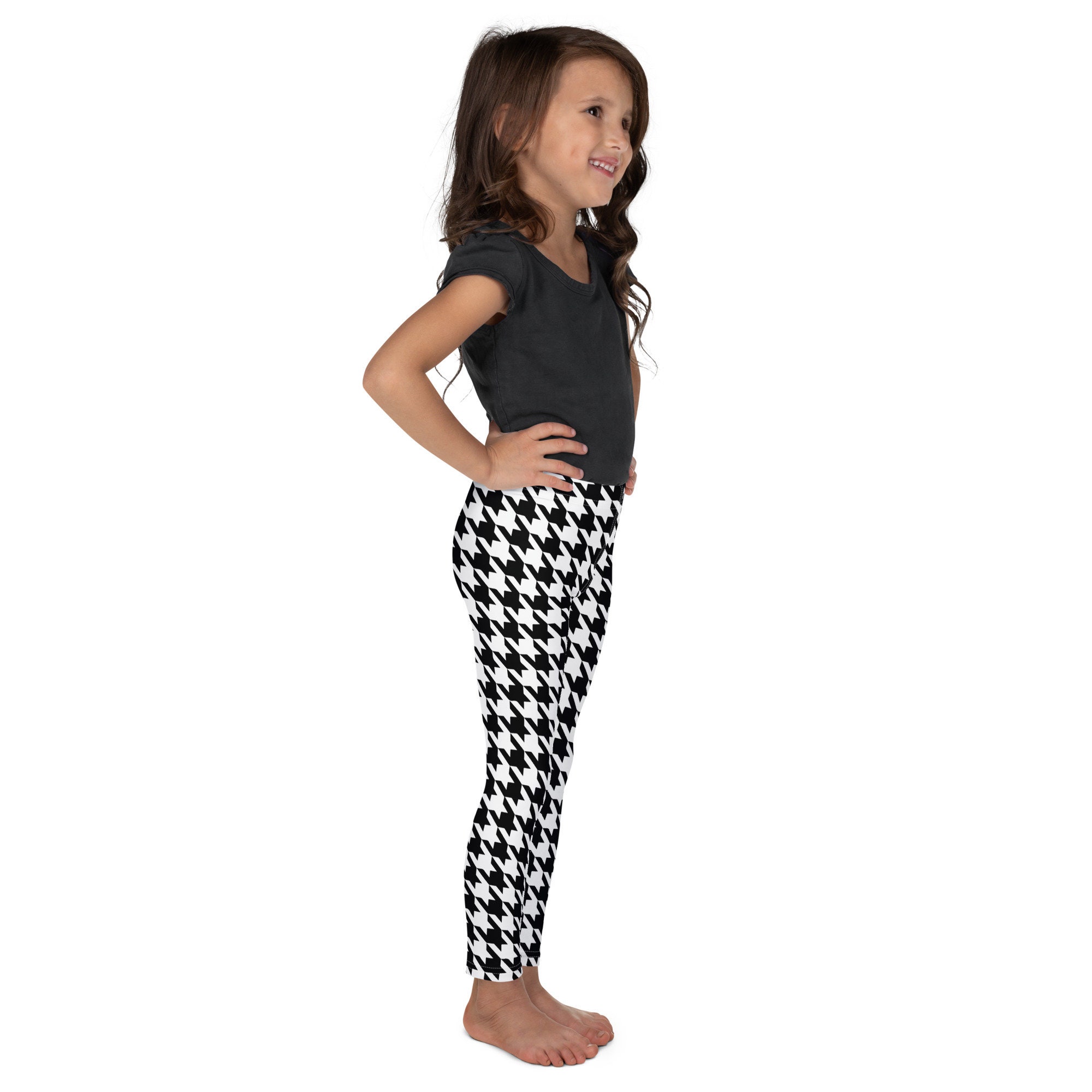 Chef Goofy Kids Yoga Leggings Black and White Houndstooth Pattern