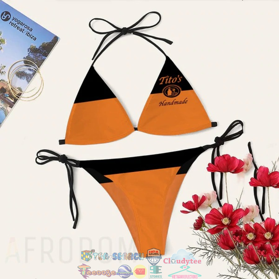 Women's Tito's Handmade Vodka Print Sling Bikini Set Two Piece Swimsuit Beachwear