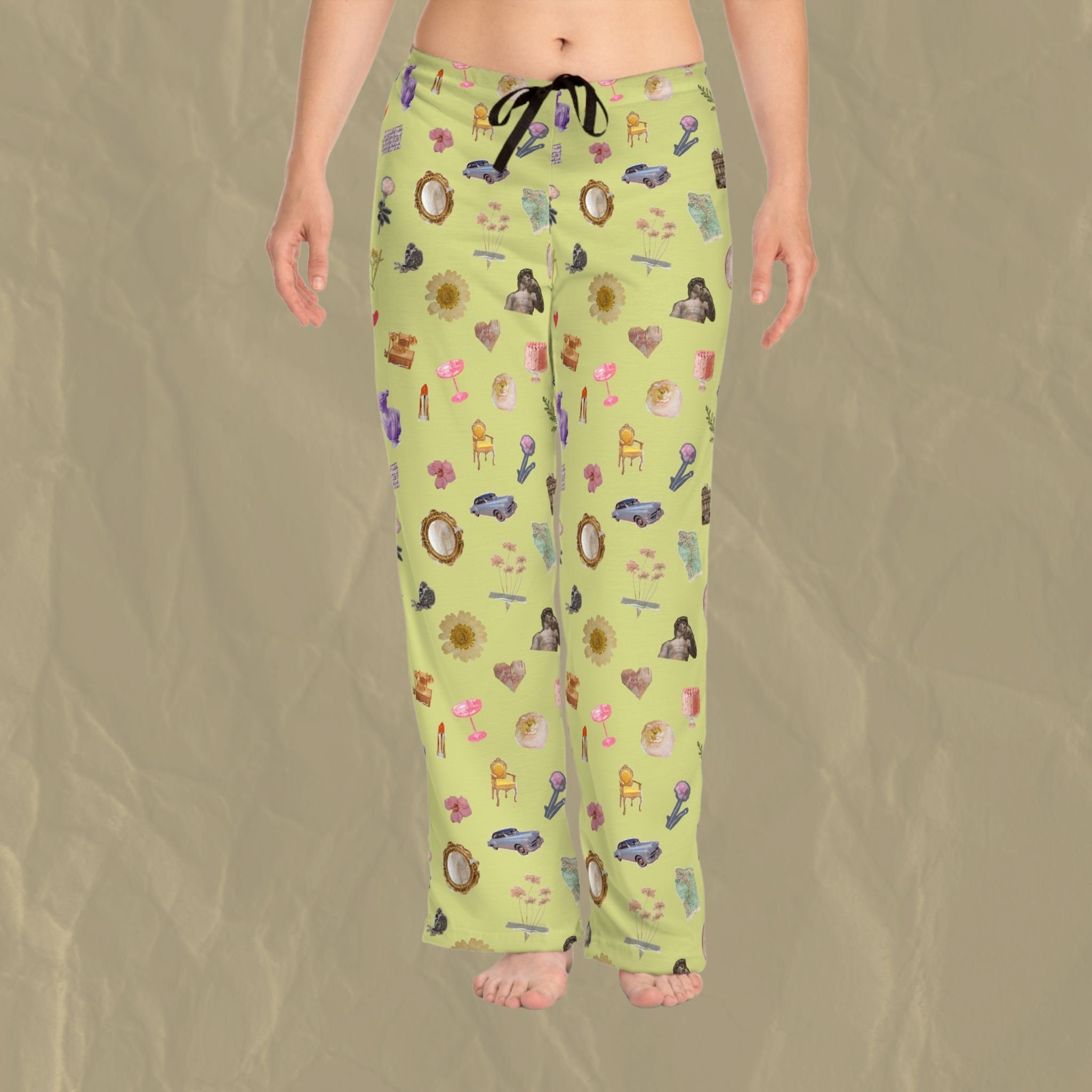 Collage Pattern Womens Loungewear, Scrapbook Aesthetics, Romantic Sleepwear For Her, Softgirl Clothes, Flower Lover Pj's Gift, Winter Pajama