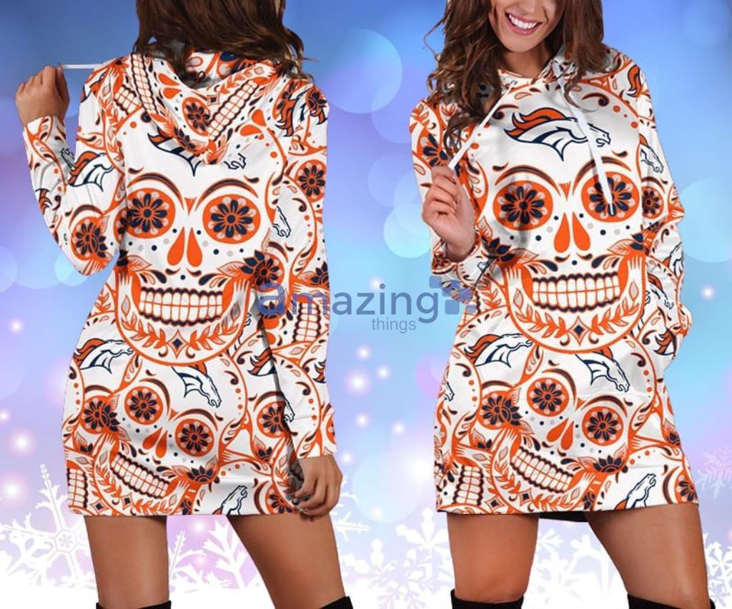 football Denver Broncos Skull Flower Orange Women Hoodie Dress