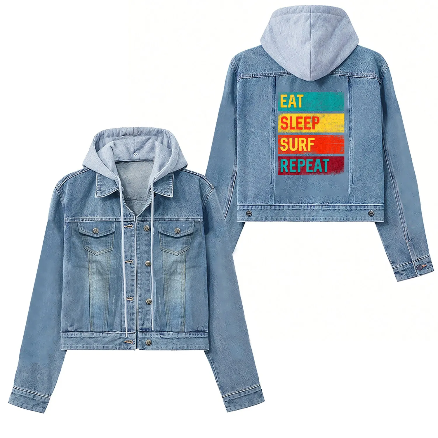 Surfing Gift Eat Sleep Surf Repeat Women's Denim Jackets