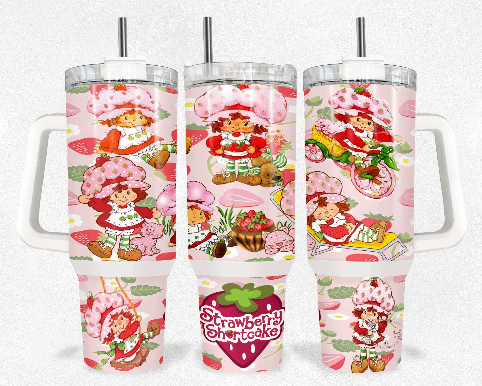 Strawberry Shortcake Girl Tumbler 40oz With Handle, Cute Tumbler For Girl, Back To Shool Gift Idea