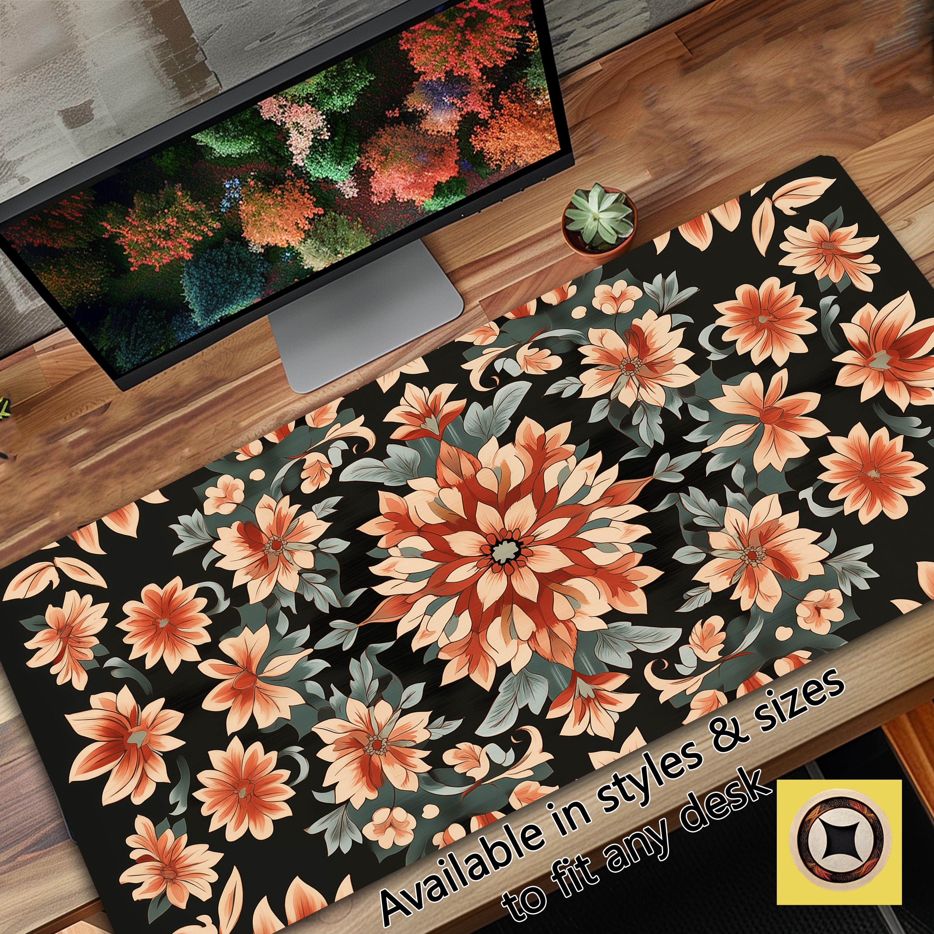 Whimsical Botanical Mandala Flower Petals Desk Mat for Office or Home Robes