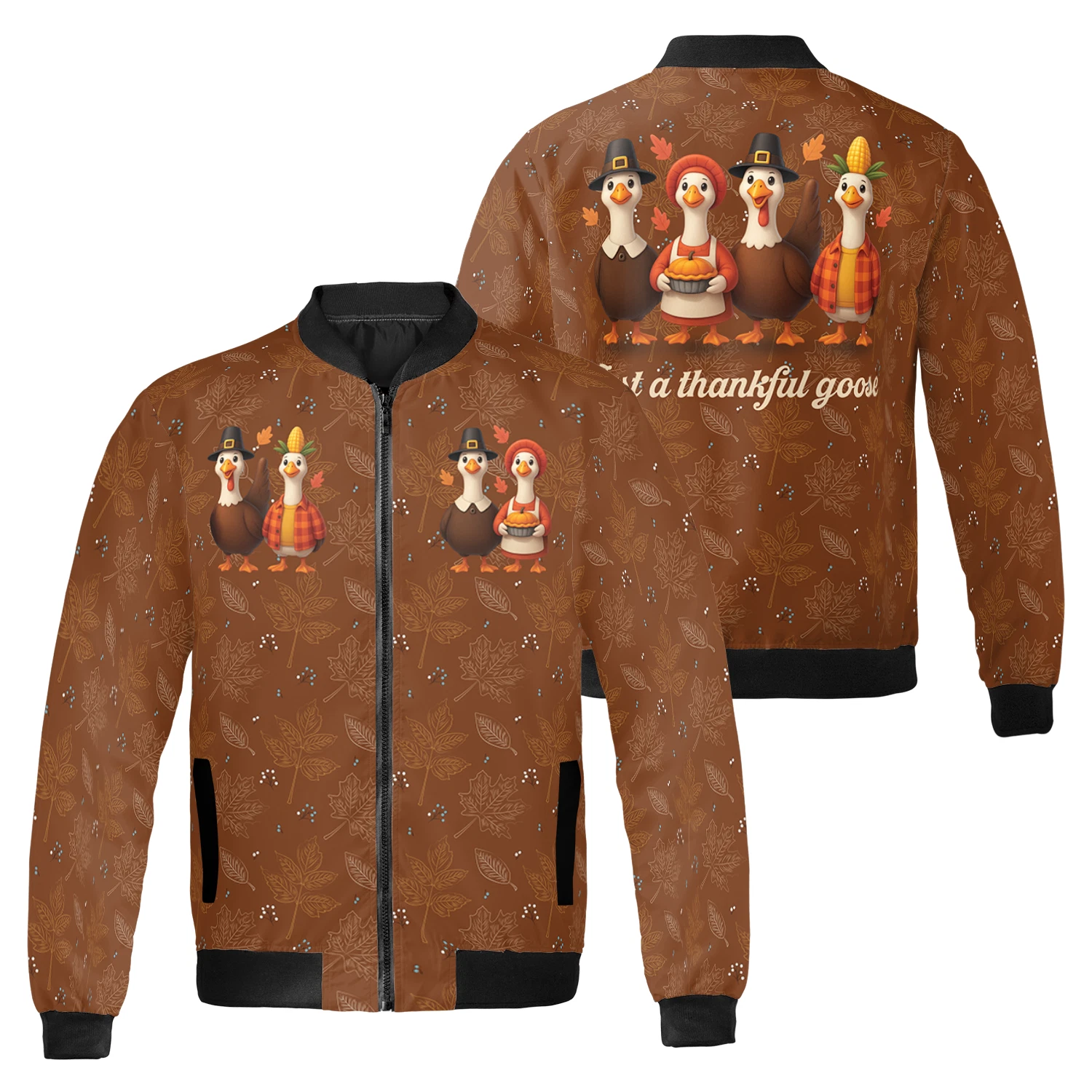 Just A Thanksful Goose Fall Vibes Happy Halloween Bomber Jacket