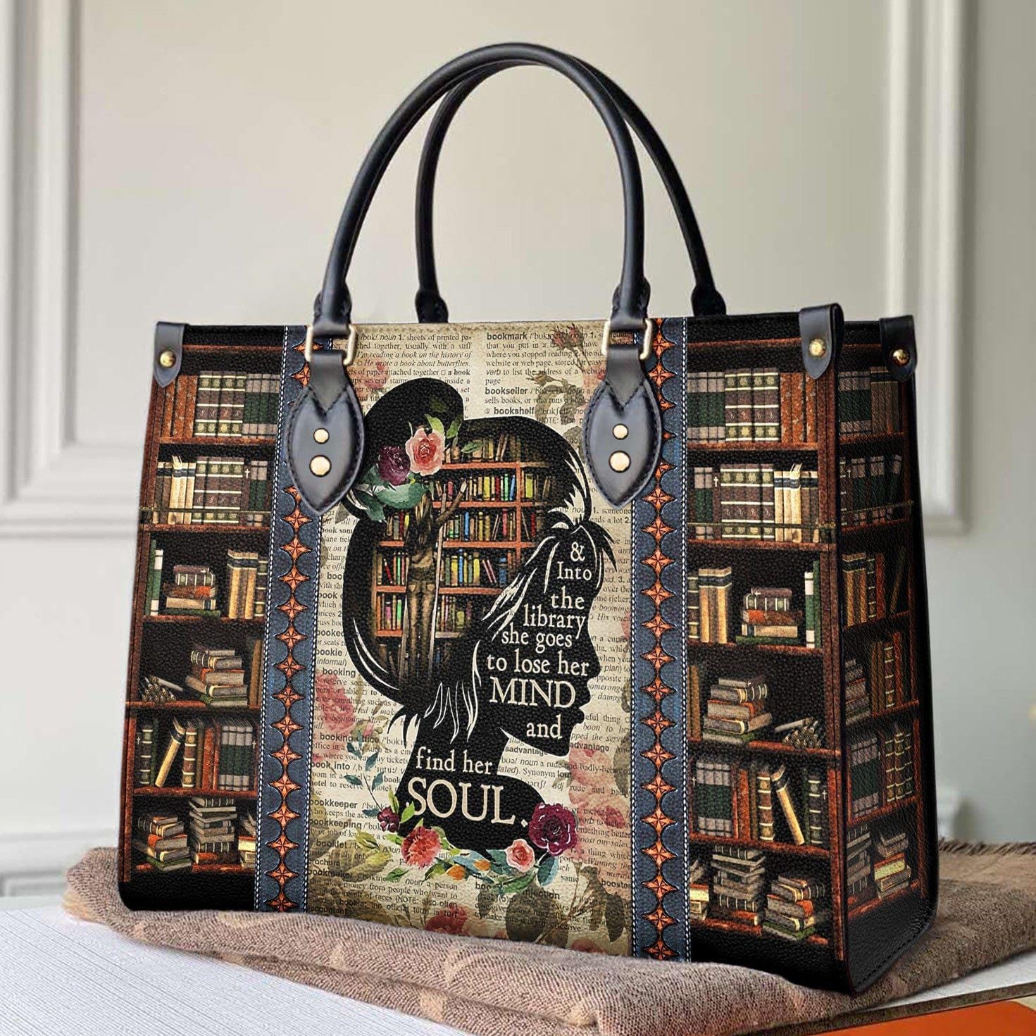 Leather Handbag Reading Leather Bag Mind in Library