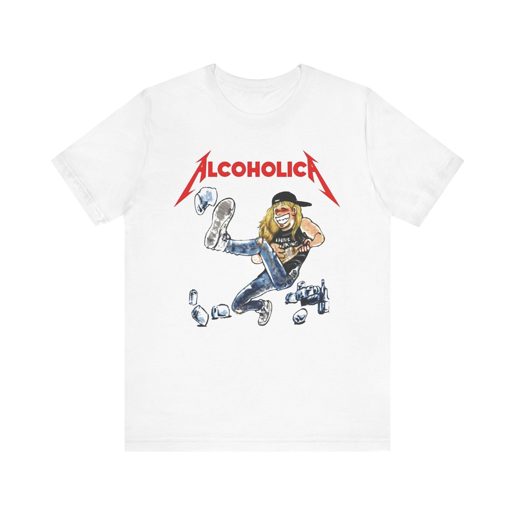 Alcoholica Funny Metallic Vintage Band T-Shirt, Metal Thrash Tee, Unisex Jersey Short Sleeve Shirt, Oldschool Merch