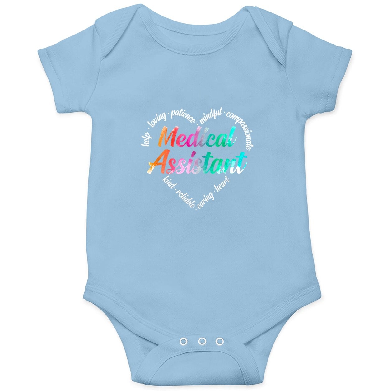 Medical Assistant Heart Word Cloud Watercolor Rainbow Baby Bodysuit