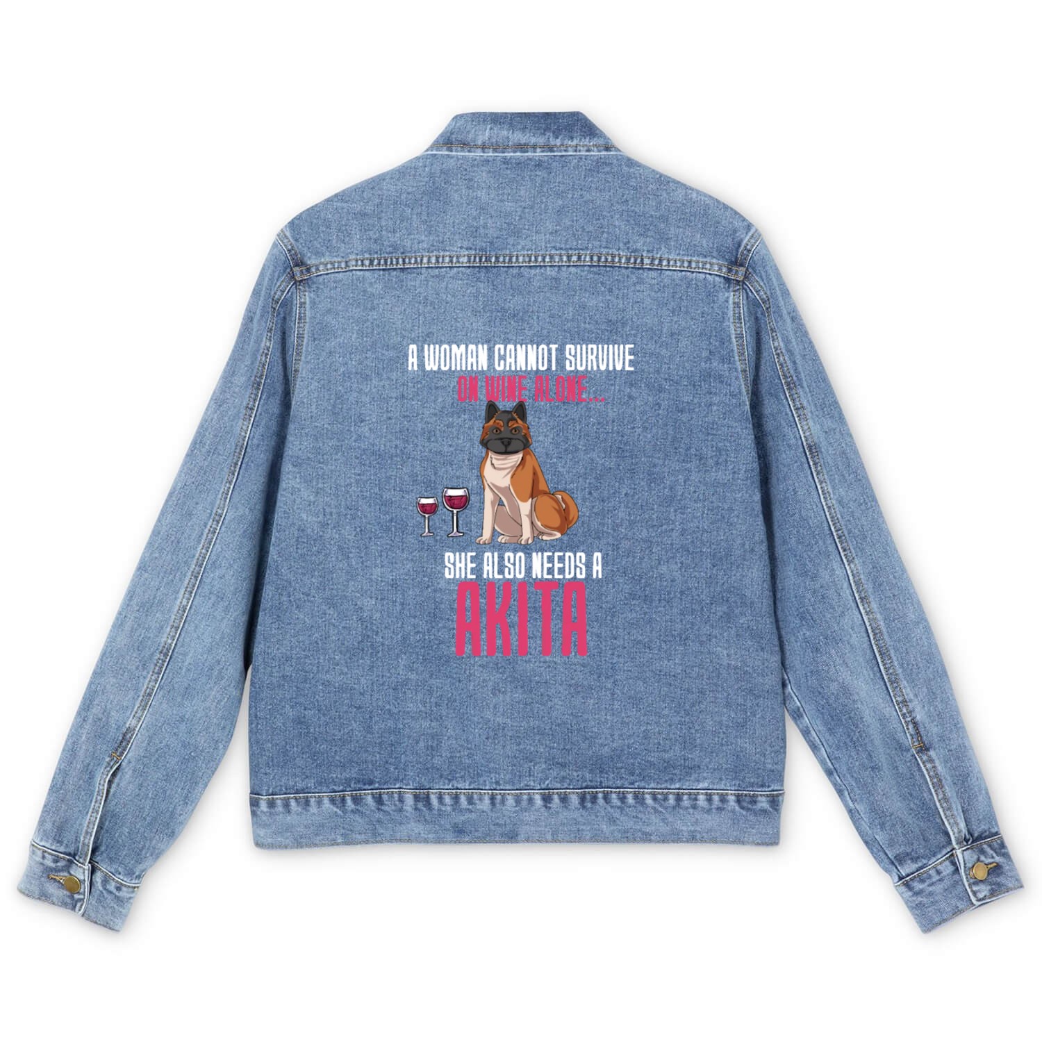 A Woman Cannot Survive On Wine Alone Akita Men's Denim Jackets