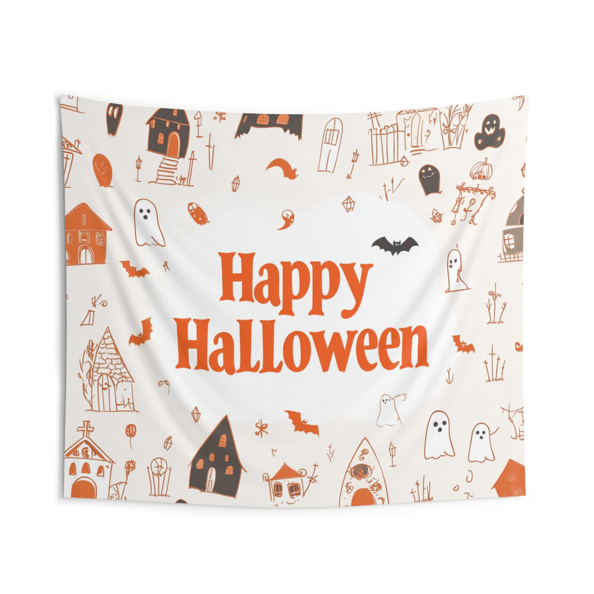 Happy Halloween Tapestry - Spooky and Fun Wall Hanging - Halloween Room Decor