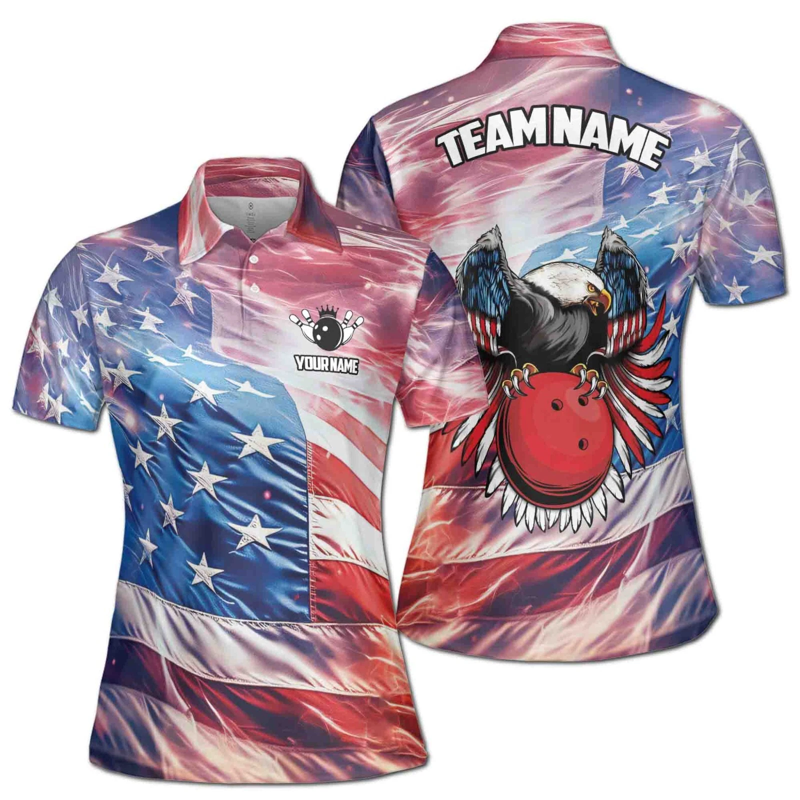 Women's Patriotic America Eagle Bowling Lover Polo Shirt