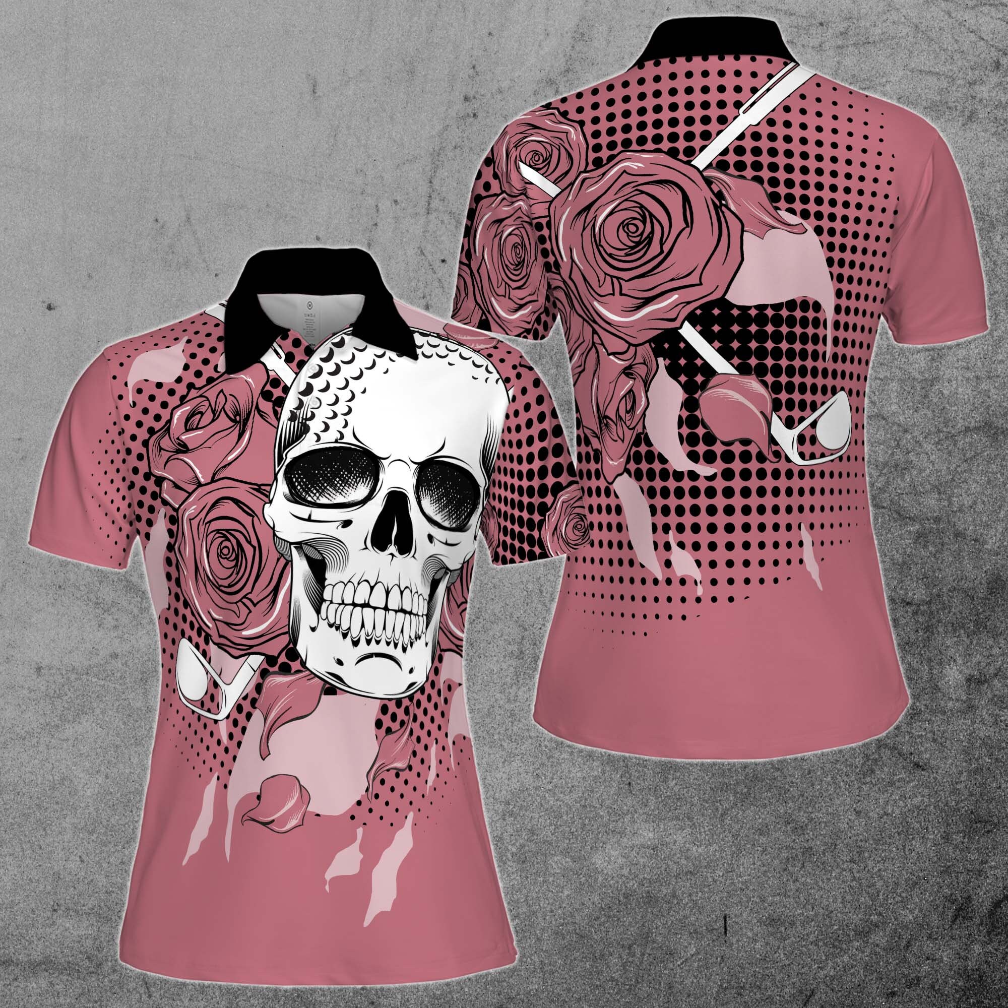 Golf Skull Ladies Rose Golf Women Polo Shirt