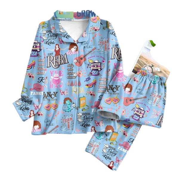 Reba McEntire Blue Edition Silk Pajama Set with Dolly Diva Details