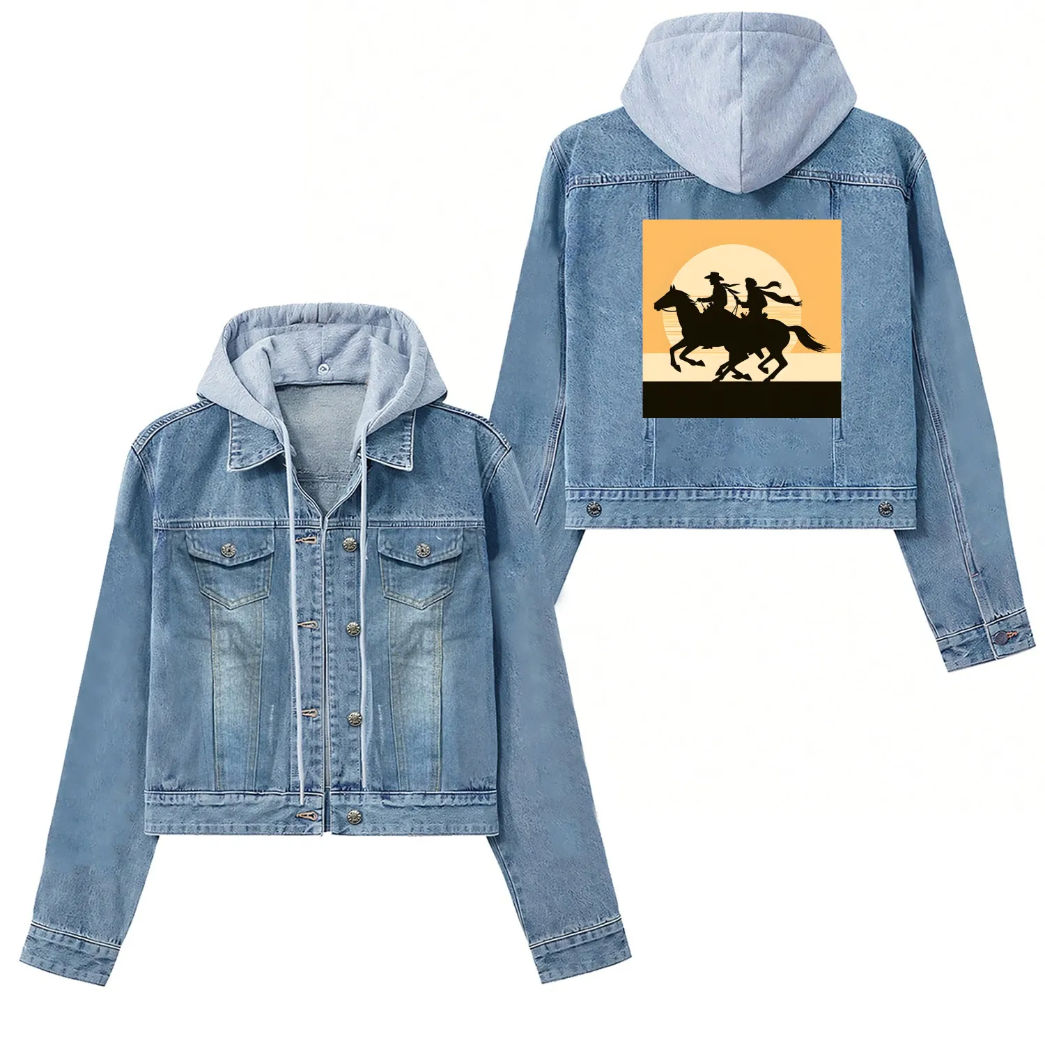 Wild West Cowboy Sunset Ride Women's Denim Jackets