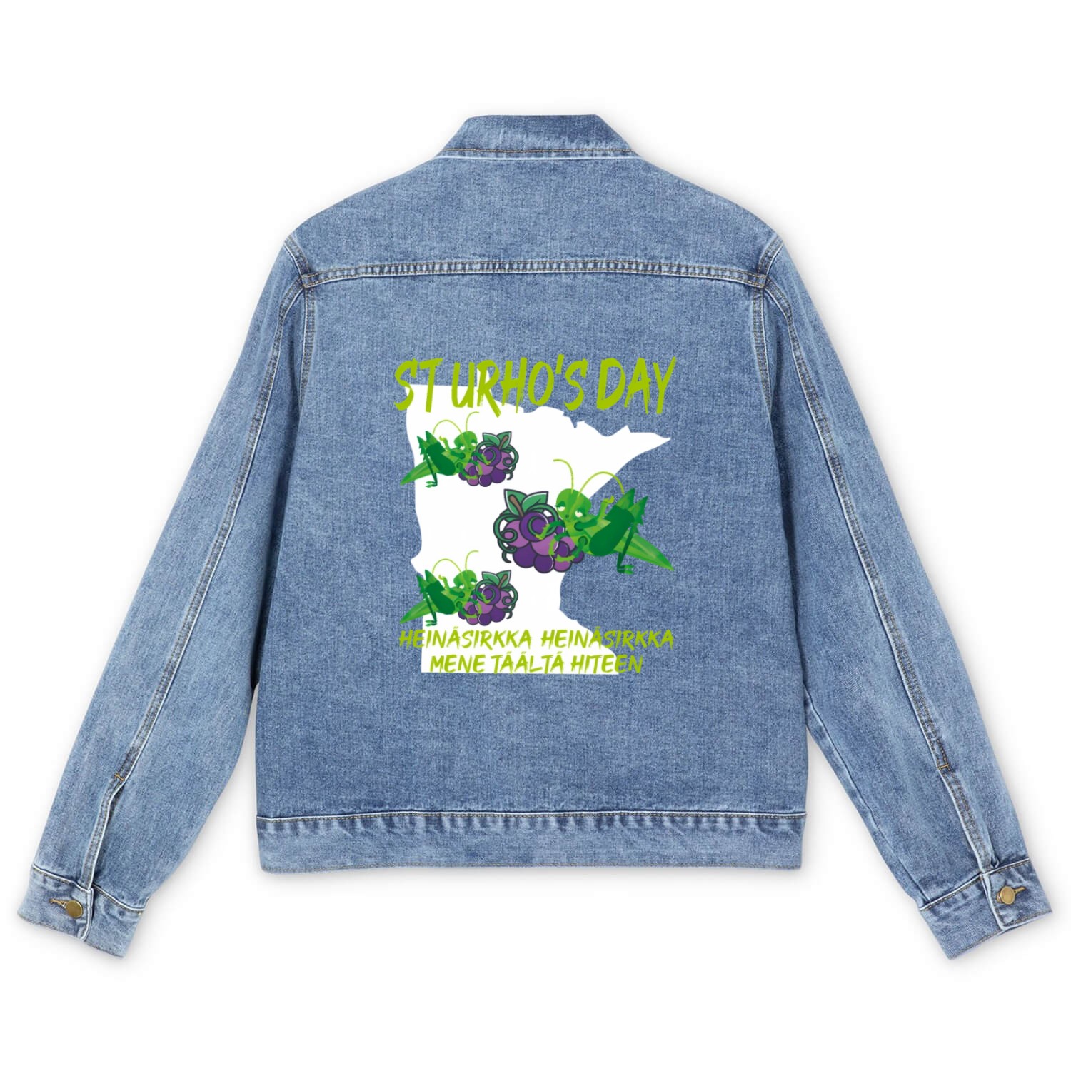St Urhos Day Grasshopper Grapes Vineyard Minnesota Men's Denim Jackets