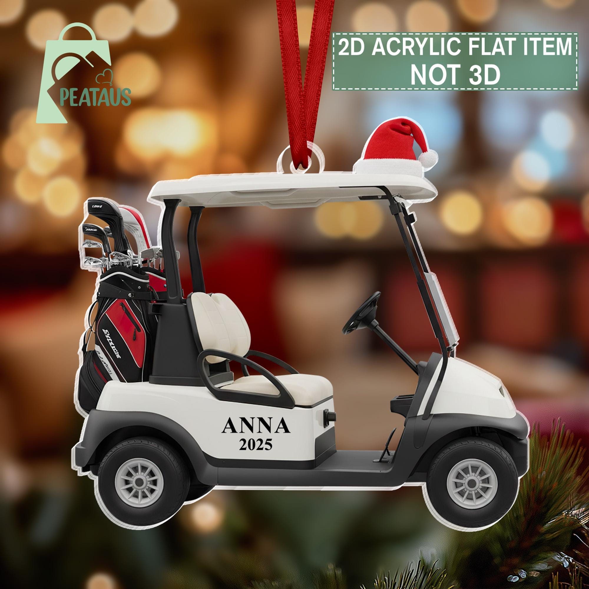 Golf Cart Ornament, Golfer Christmas Gift, Custom Golf Christmas Acrylic Ornament, Golfing Gift, Golf Lover Gift, Golf Clubs Gift, Golf Team