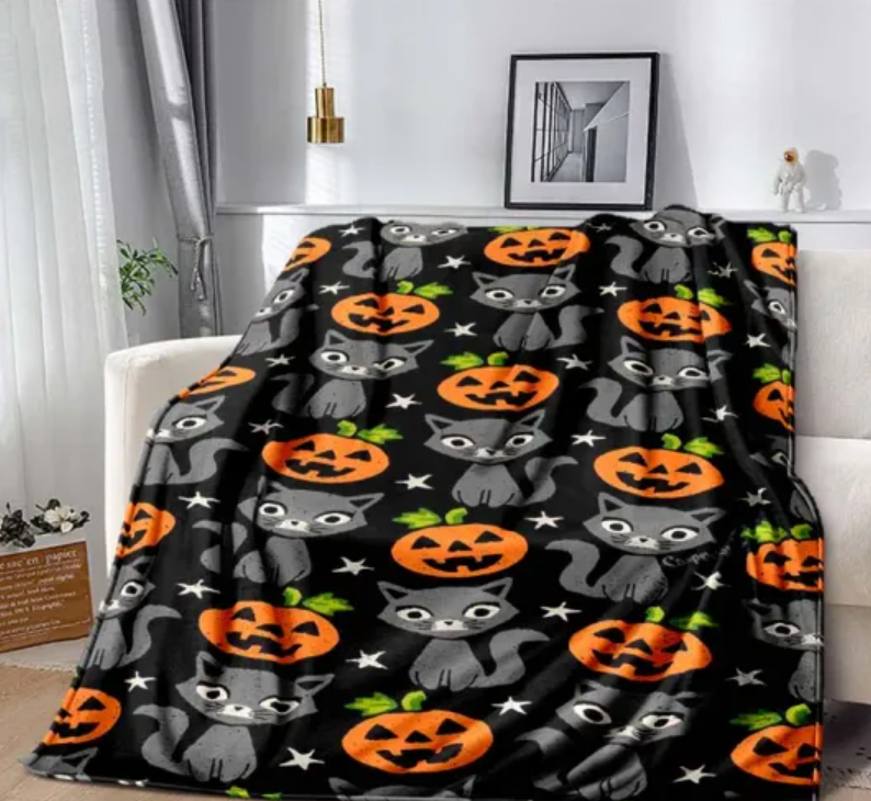 Cute Cat Cartoon Soft Flannel Fluffy Throw Camping Blanket