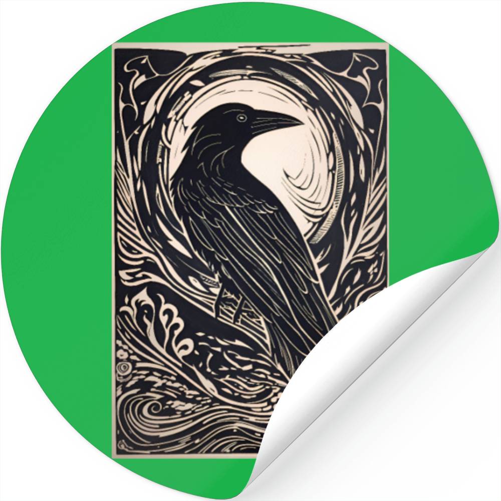 Linocut Raven Stickers