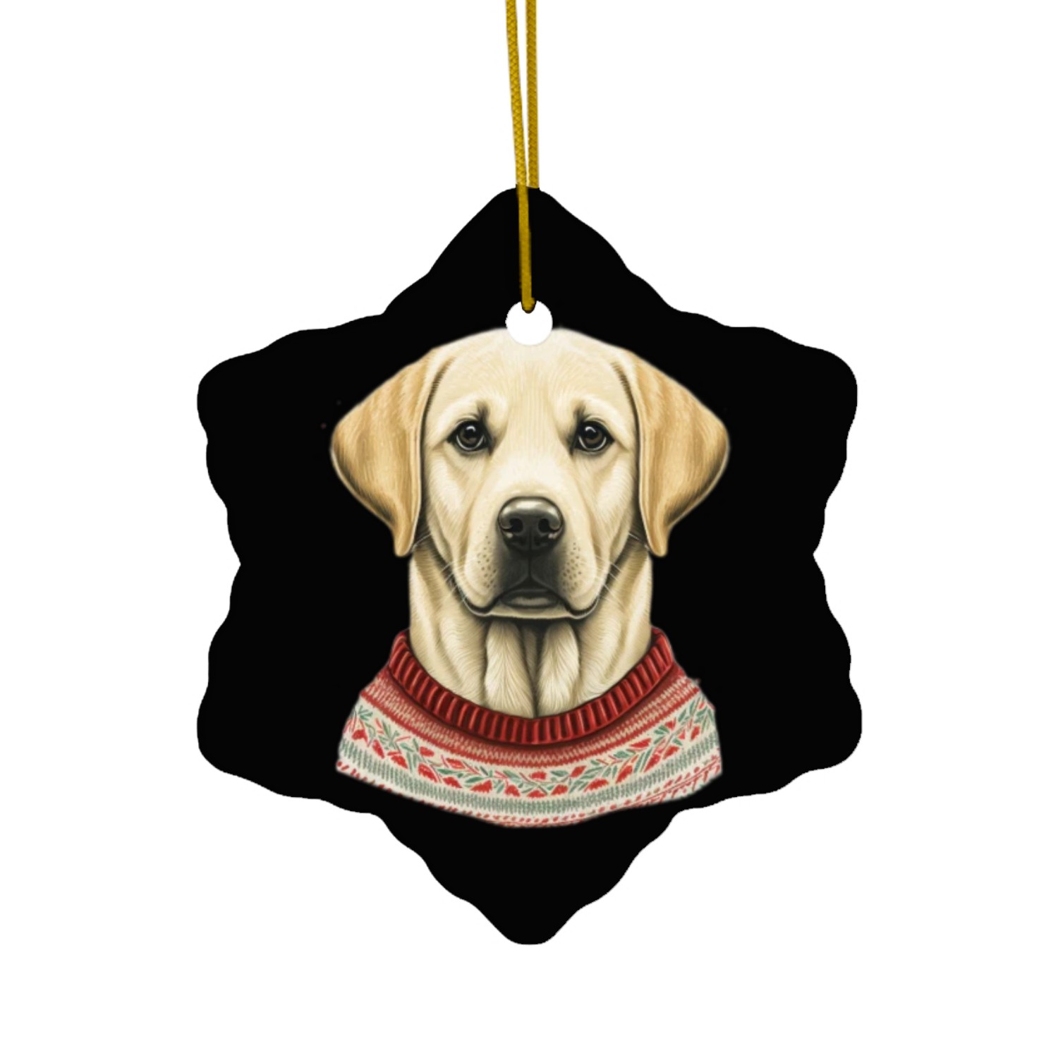 Festive Labrador Retriever in a Christmas Sweater Ceramic Ornaments