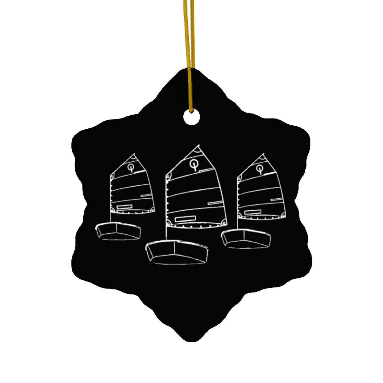 Opti Sailboat Junior Racing Sailing Race White Log Ceramic Ornaments