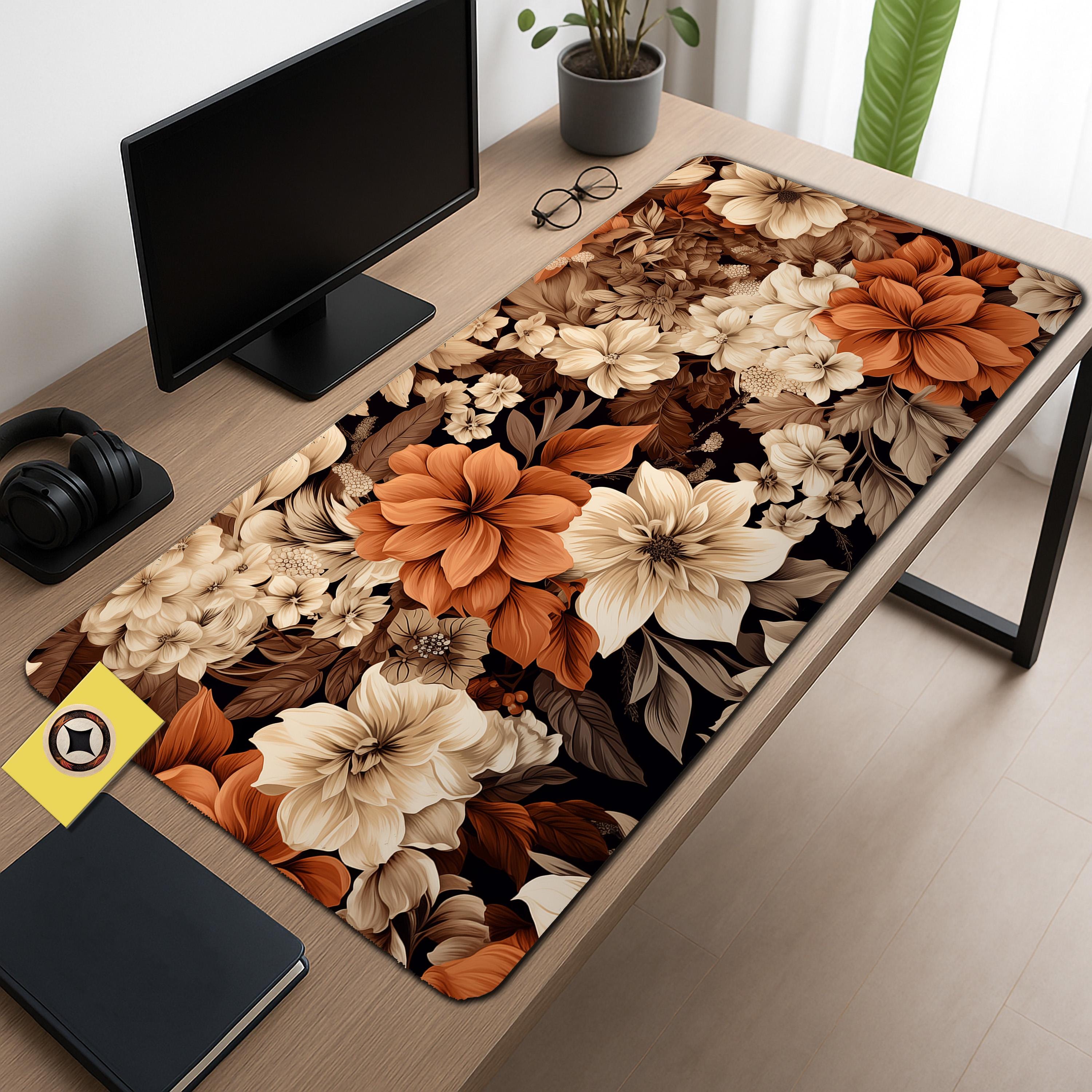Boho Flowers Desk Mat XL - Bohemian Earth Tone Floral Mouse Pad