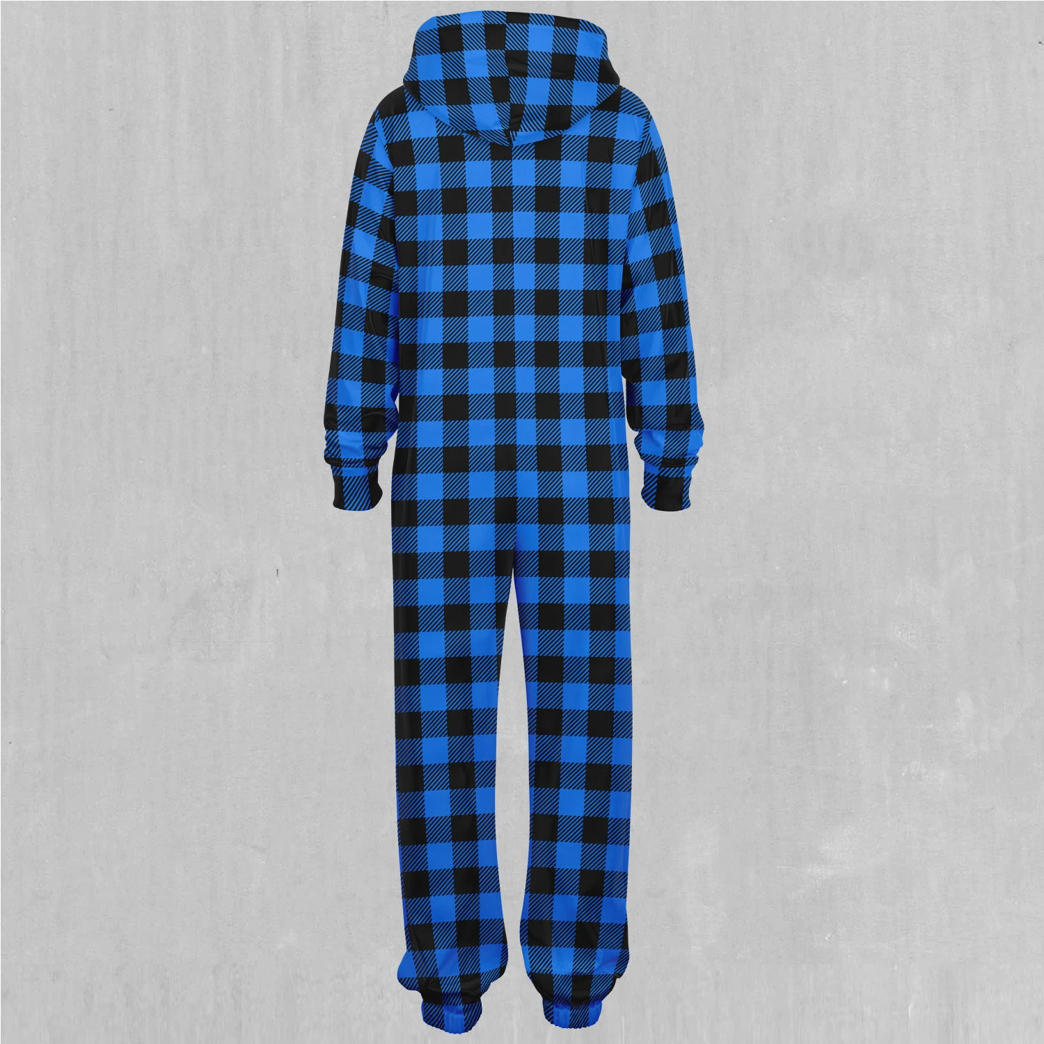 Blue Checkered Plaid Adult Zip Up Jumpsuit Pajamas