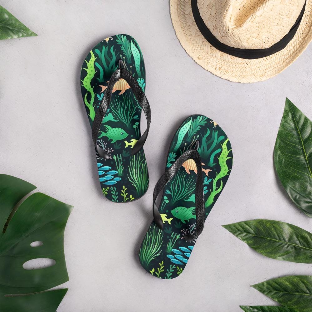 Tropical Fish Flip-Flops - Ocean Animals Design, Summer, Beach, Pool Sandals