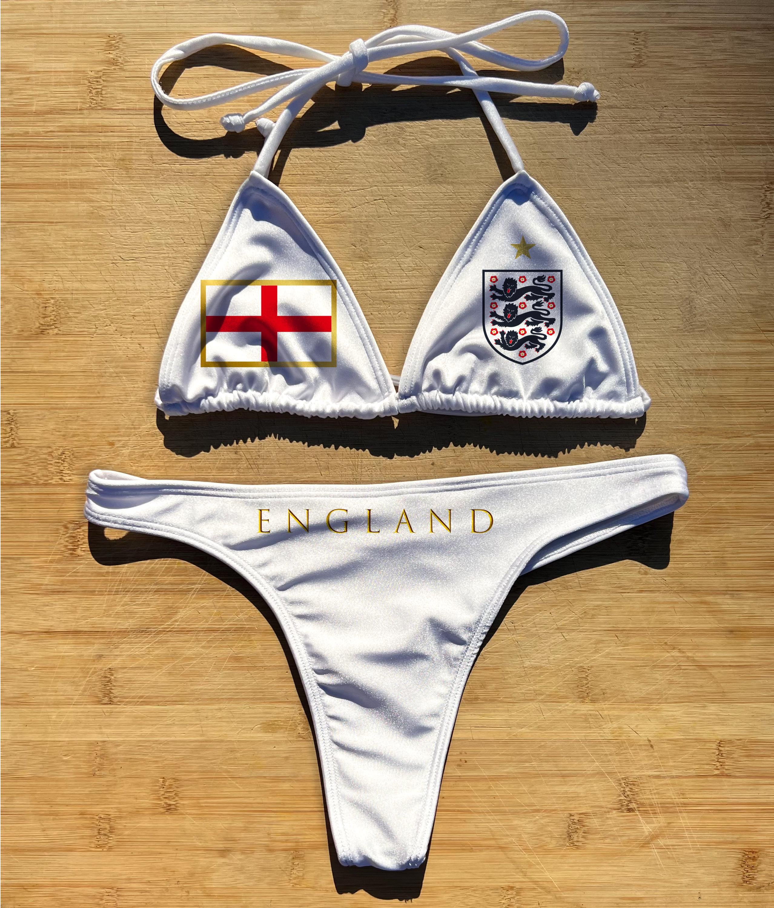 Swimwear Bikini 2 Piece Set | England Football | Thong Cheeky Full Coverage | Triangle String Tie Top Bathing Suit | Soccer World Cup