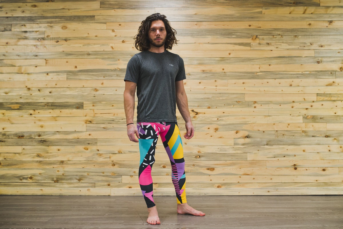 Neon geometric unisex retro tights for climbing yoga fitness running