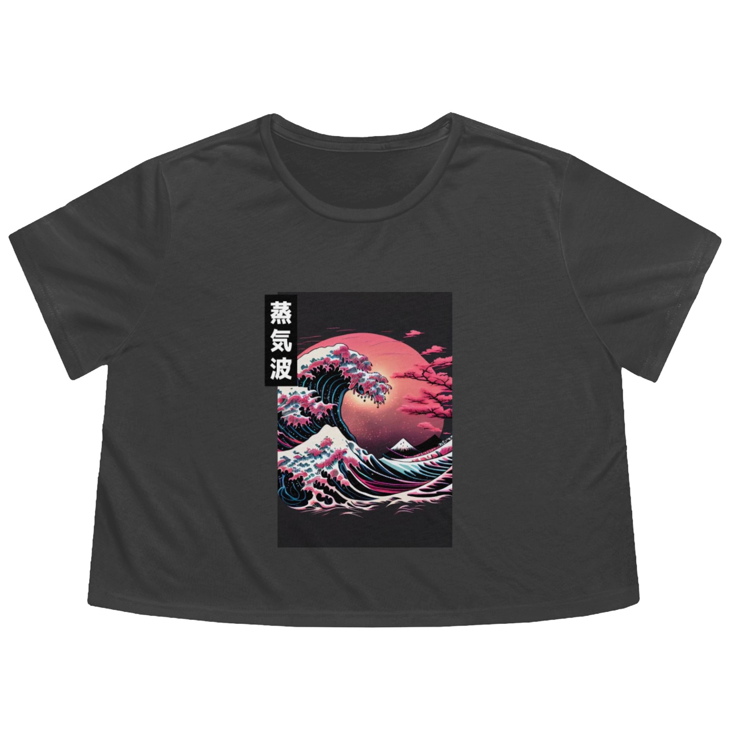 Japanese Art Great Wave Kanagawa Retrowave Style Flowy Cropped Tees