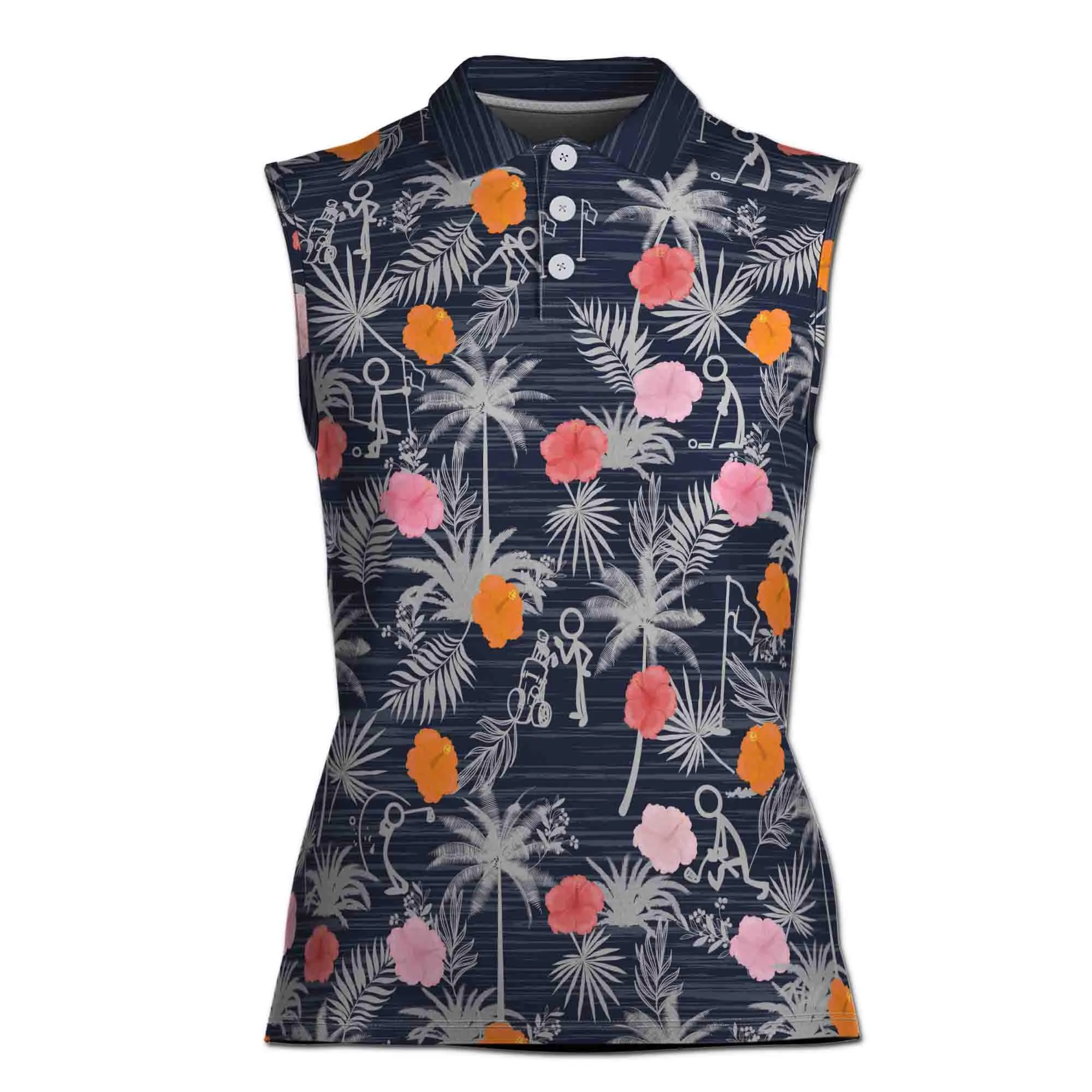 Funny Golf Stick Figures Flower 3D Women Sleeveless Polo
