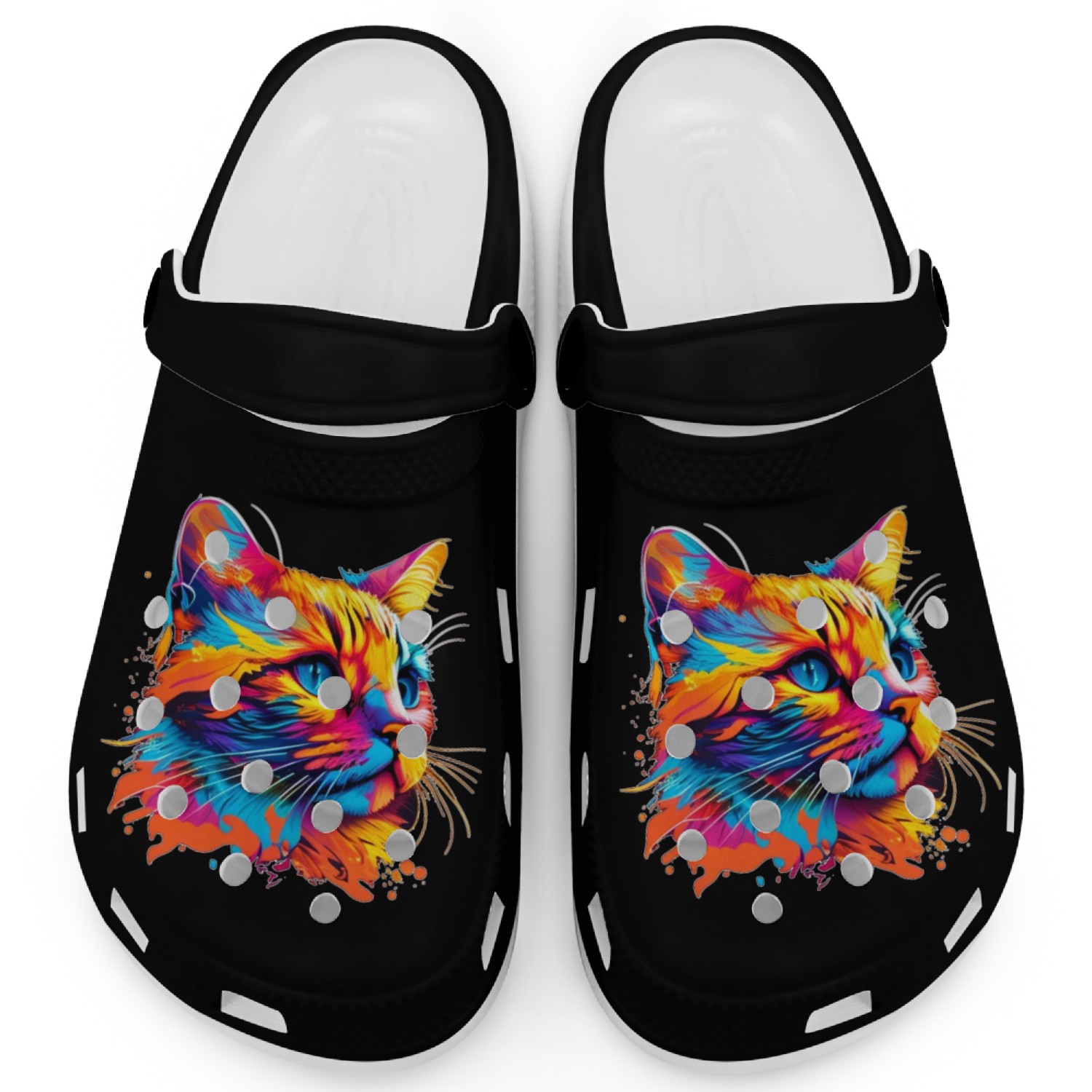 MULTICOLORED CAT cat multicolor Rainbow Cat Clogs