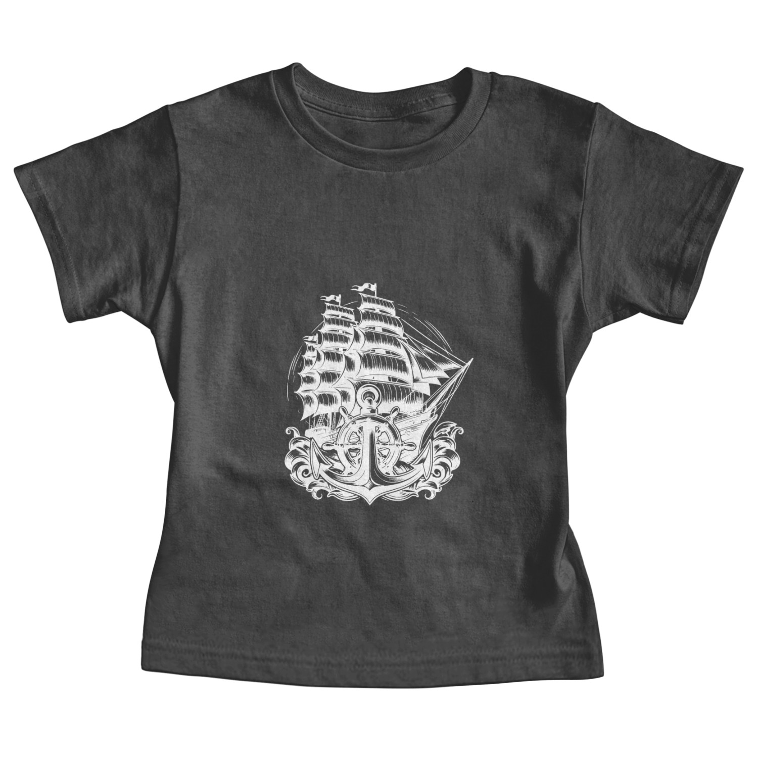 Sailing Ship With Sails Set Anchor Steering Wheel Baby Tees
