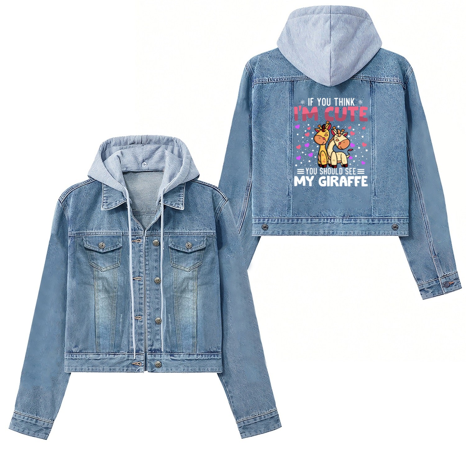 Giraffe Heart Valentine's Day Animal For Womens Women's Denim Jackets