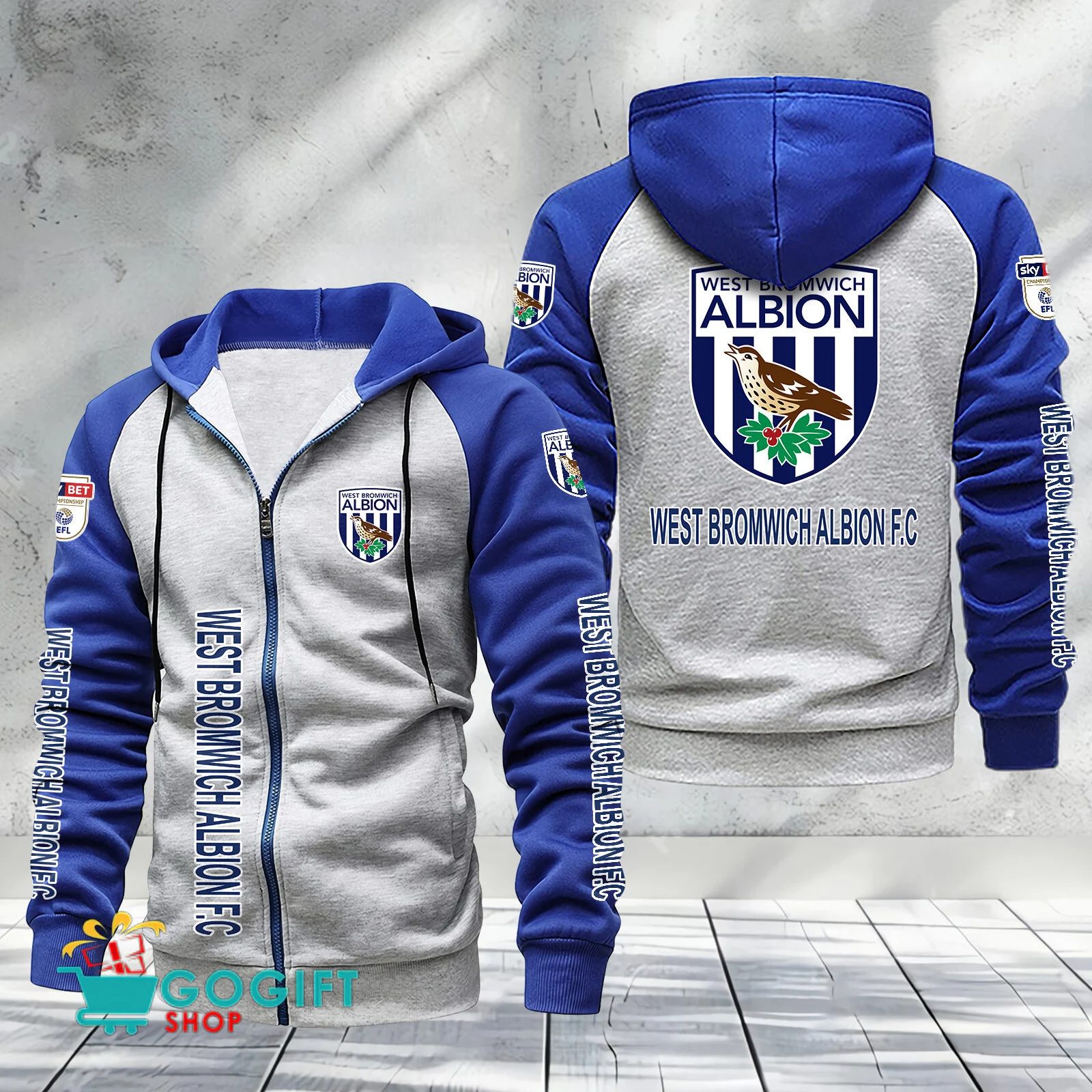 West Bromwich Albion Sporty Style Raglan Zipper Hoodie