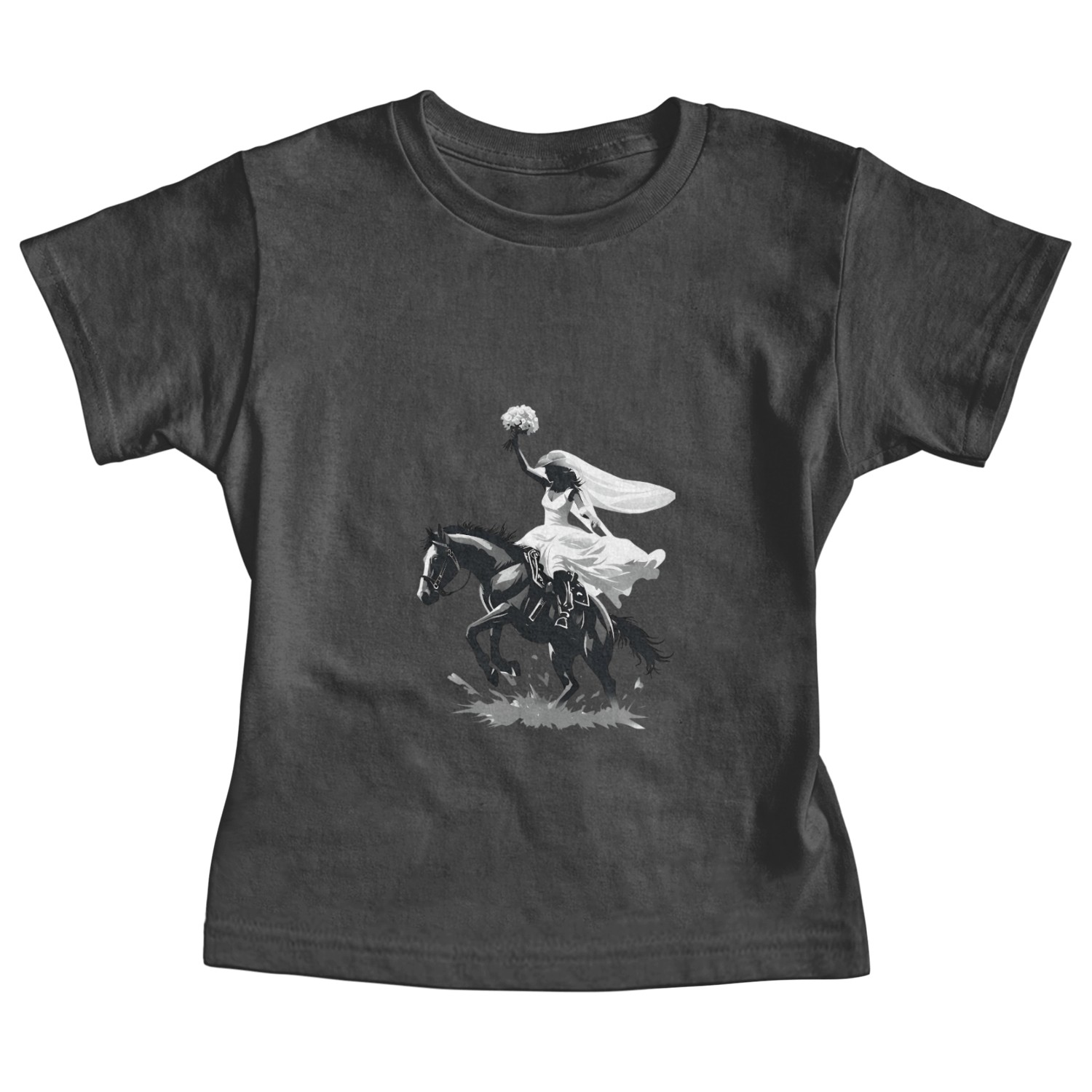 Western Cowgirl Bride on Bucking Horse – Grayscale Baby Tees