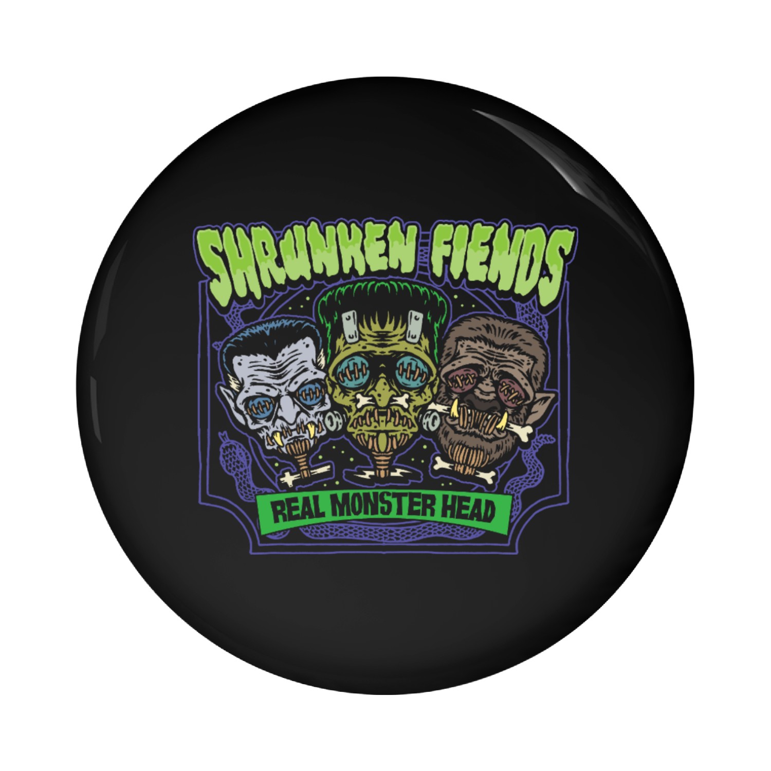 Shrunken Fiends Monster Heads Pin Buttons