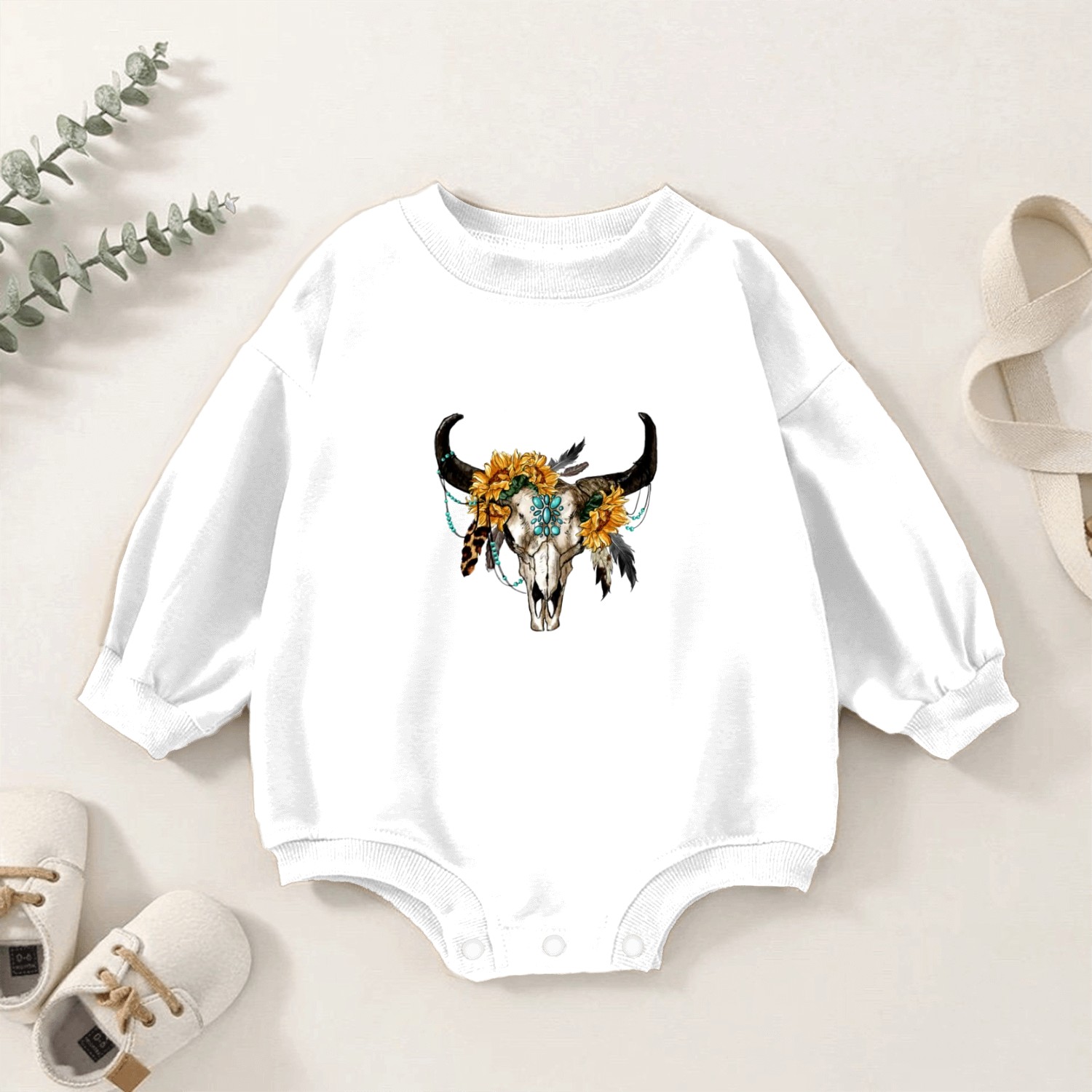 Bull Skull And Sunflowers Baby Romper Sweatshirts