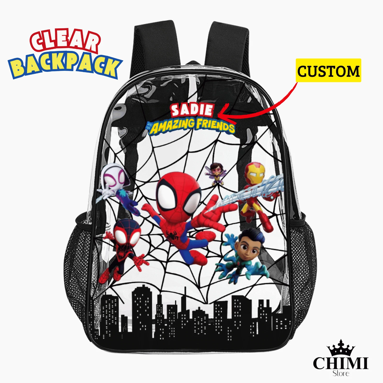 Clear Backpack – Spidey and His Amazing Friends – Custom Name School Bag