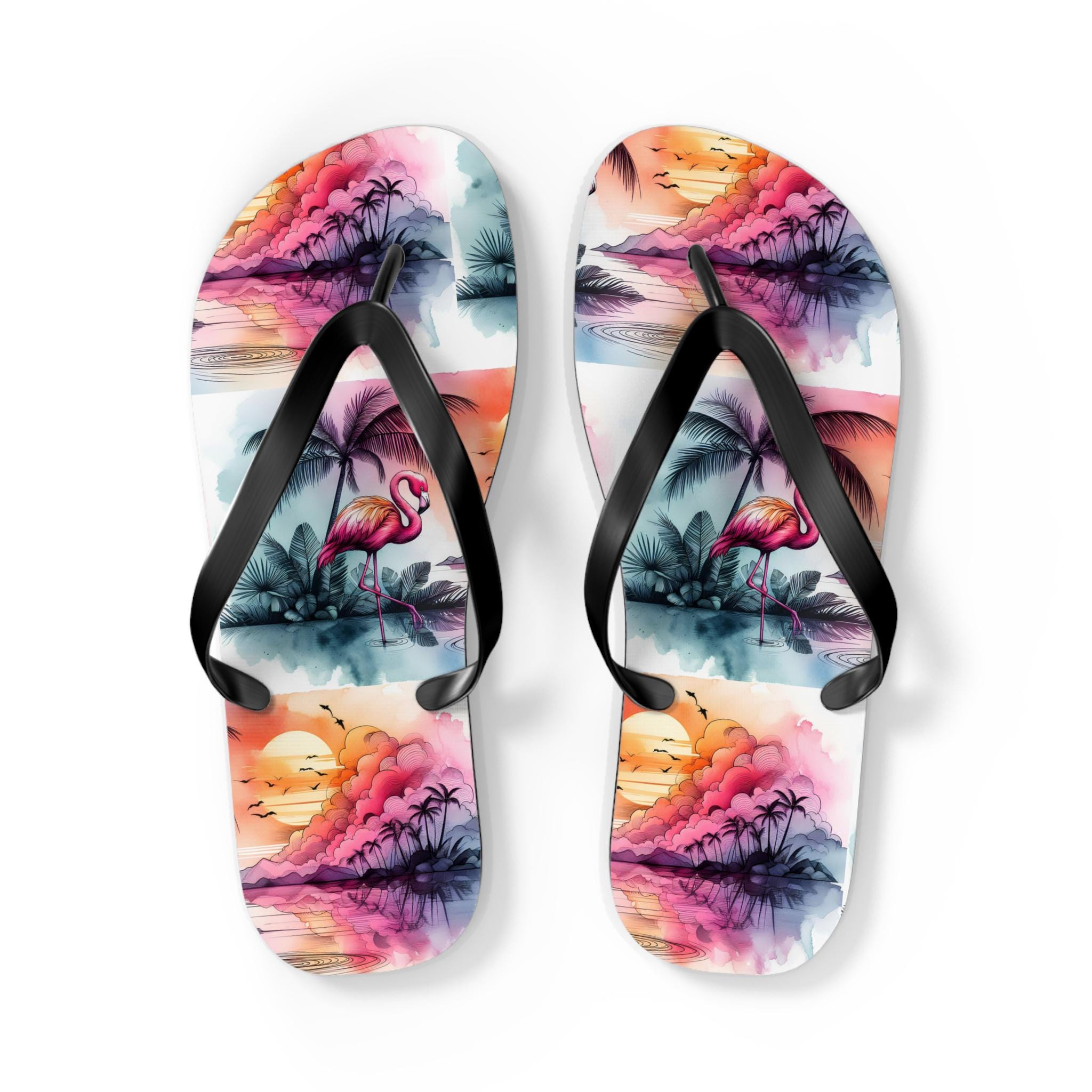 Tropical Flamingo Flip Flops, Summer Vacation Footwear, Beach Sandals, Pool Party Essentials, Tropical Decor Flip Flops
